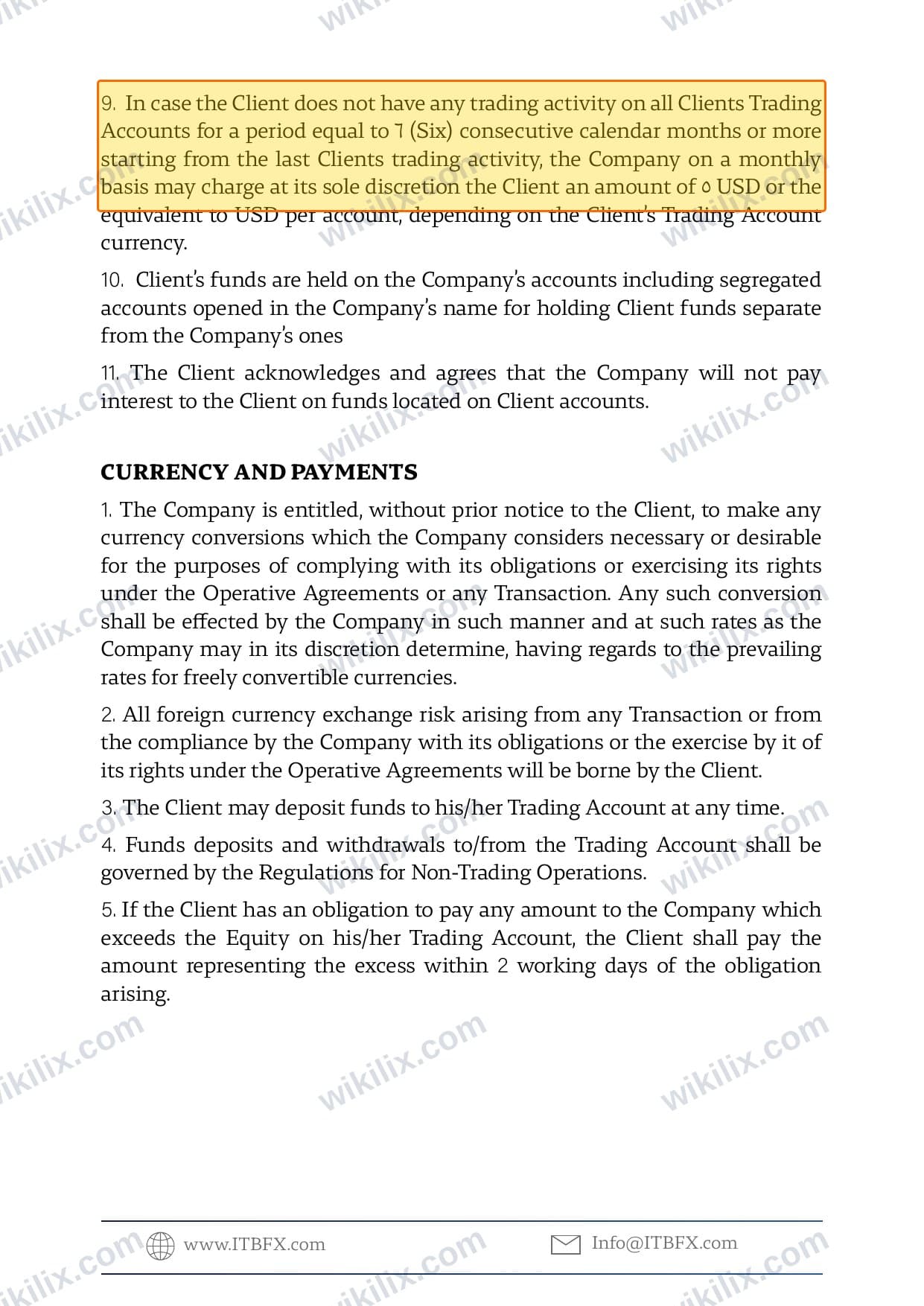 Our full page screenshot of the page this clause sits on, on ITB's site itbfx.com, taken on Sep 10, 2026. The quoted words are marked in the image.