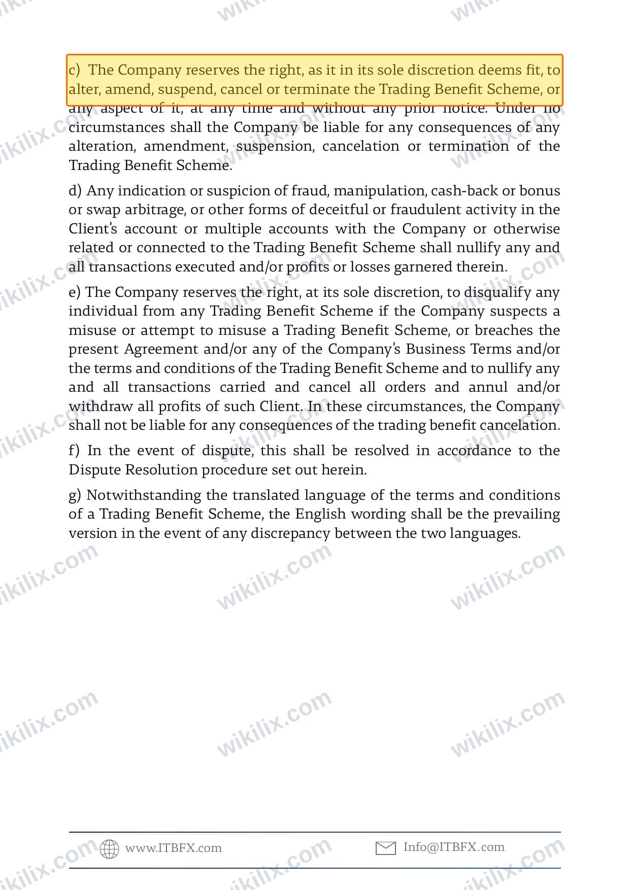 Our full page screenshot of the page this clause sits on, on ITB's site itbfx.com, taken on Sep 10, 2026. The quoted words are marked in the image.