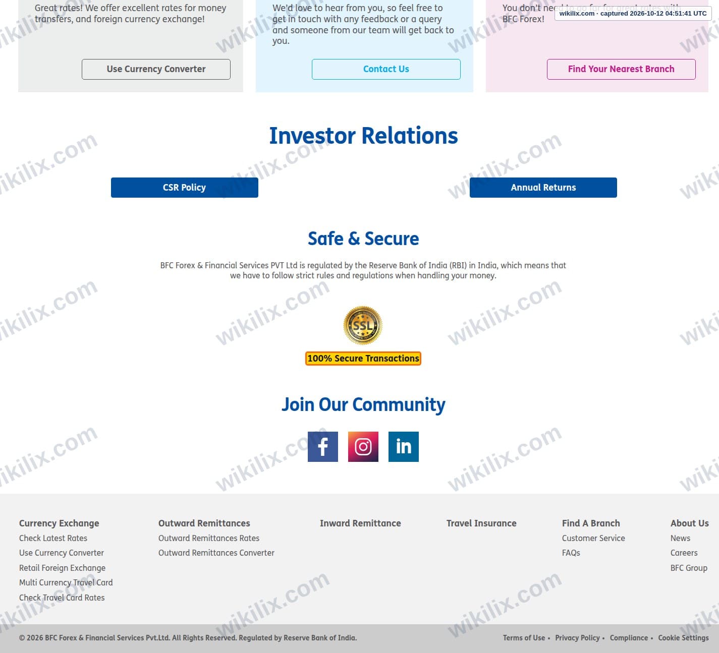 Our full page screenshot of the page that makes this promise, on BFC Forex's site bfcforex.com, taken on Oct 12, 2026. The quoted words are marked in the image.