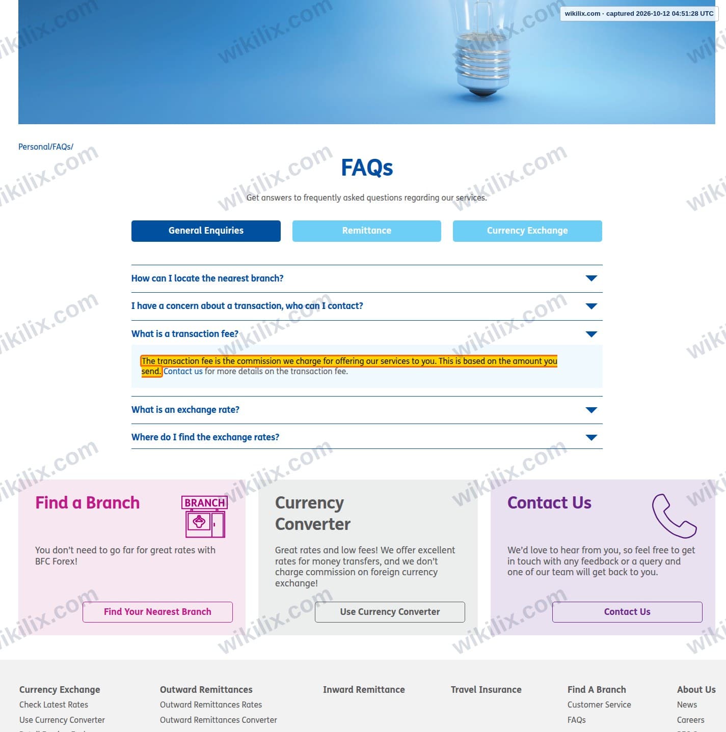 Our full page screenshot of the page this clause sits on, on BFC Forex's site bfcforex.com, taken on Oct 12, 2026. The quoted words are marked in the image.