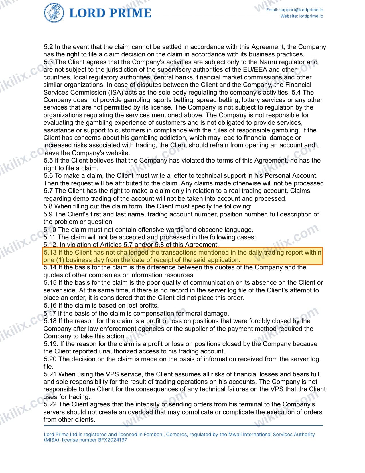 Our full page screenshot of the page this clause sits on, on LORD PRIME's site lordprime.net, taken on Aug 23, 2026. The quoted words are marked in the image.