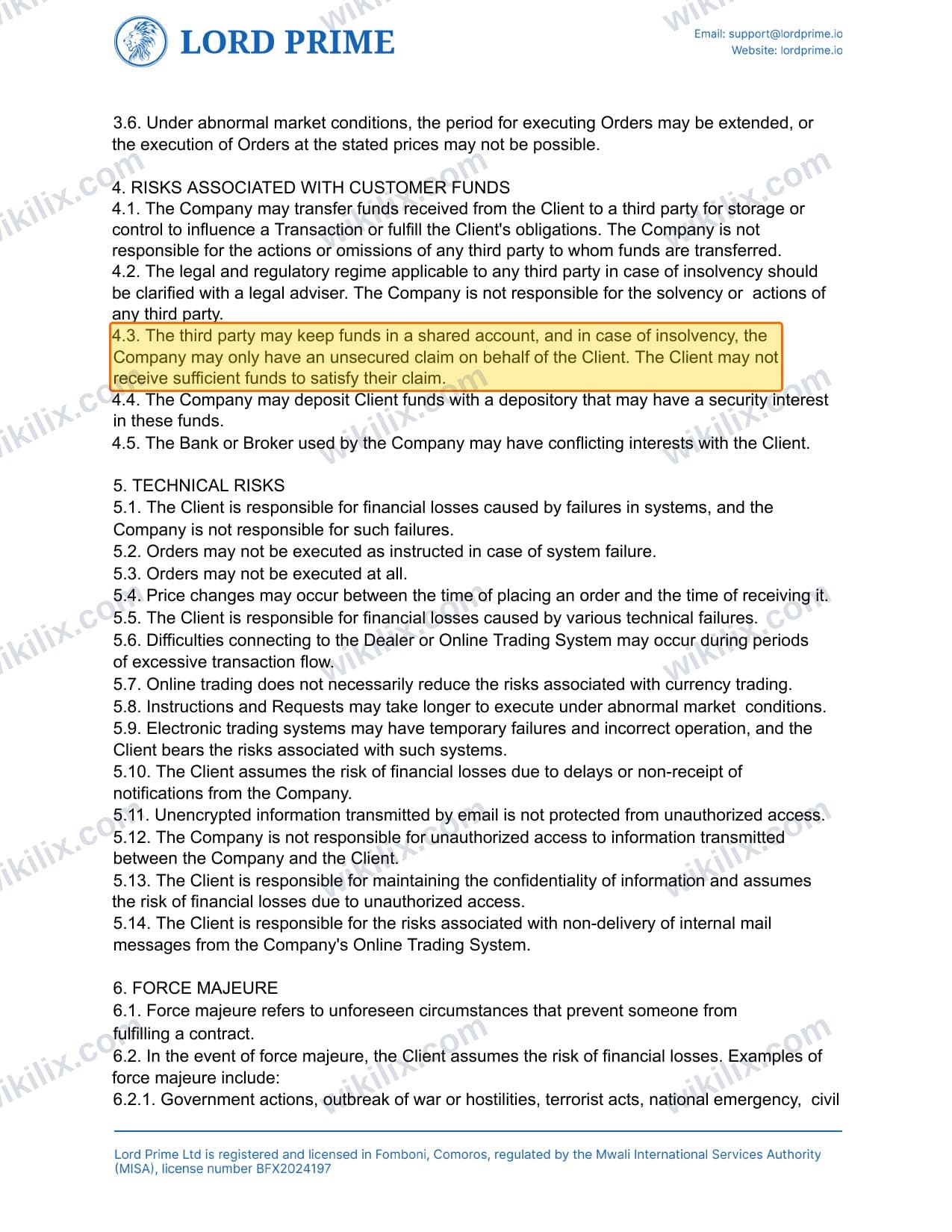 Our full page screenshot of the page this clause sits on, on LORD PRIME's site lordprime.net, taken on Aug 23, 2026. The quoted words are marked in the image.