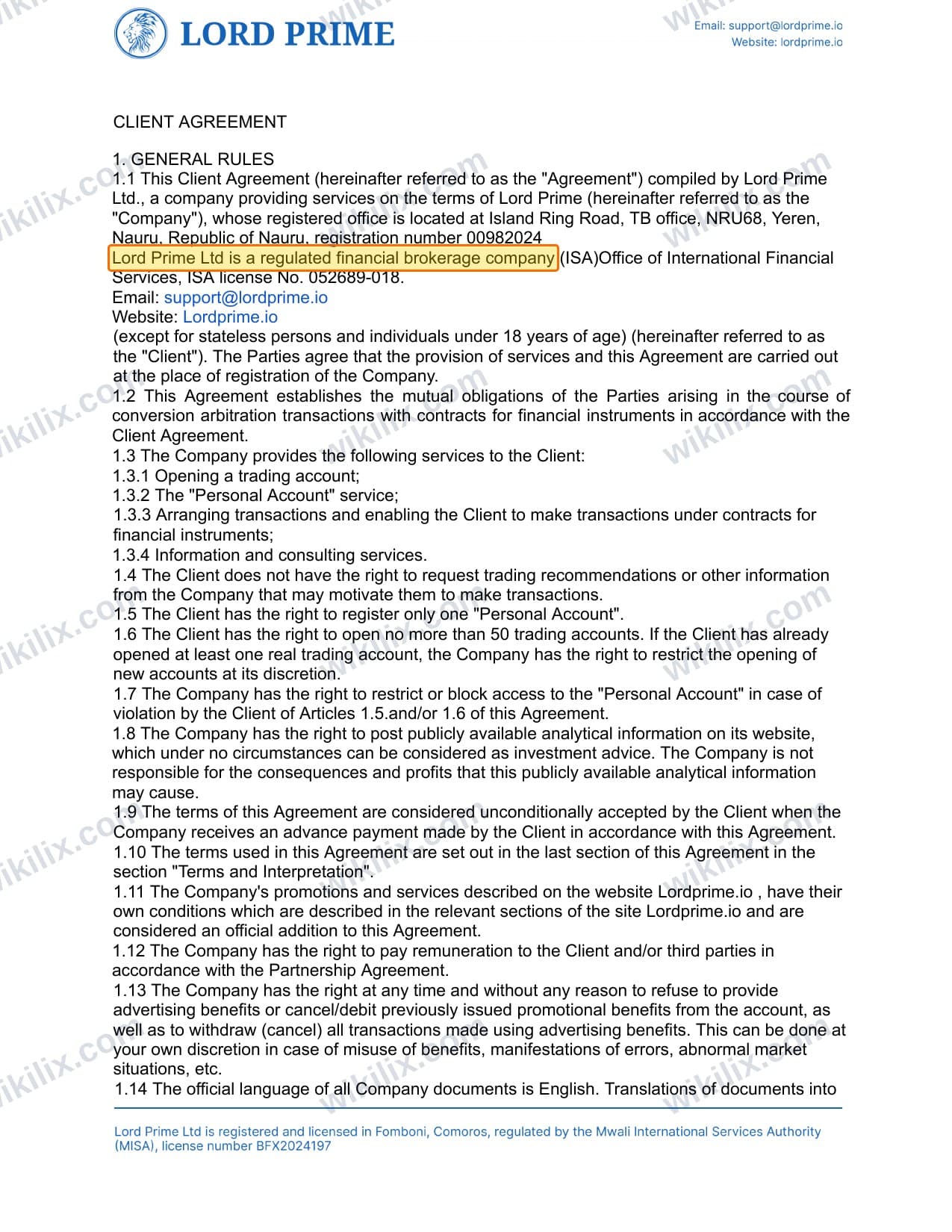 Our full page screenshot of the page this clause sits on, on LORD PRIME's site lordprime.net, taken on Aug 23, 2026. The quoted words are marked in the image.