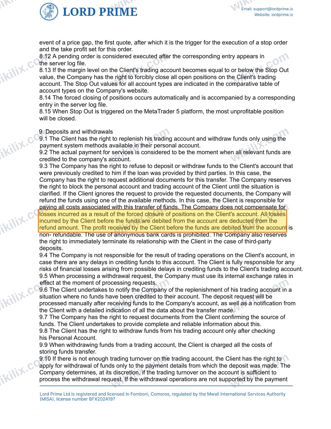Our full page screenshot of the page this clause sits on, on LORD PRIME's site lordprime.net, taken on Aug 23, 2026. The quoted words are marked in the image.