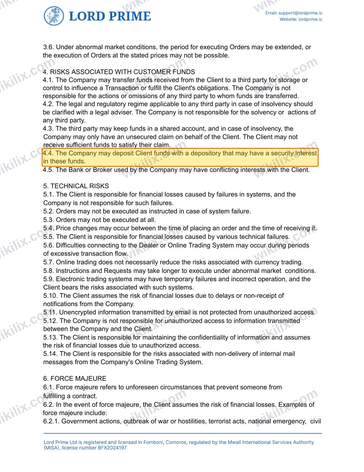 Our full page screenshot of the page this clause sits on, on LORD PRIME's site lordprime.net, taken on Aug 23, 2026. The quoted words are marked in the image.