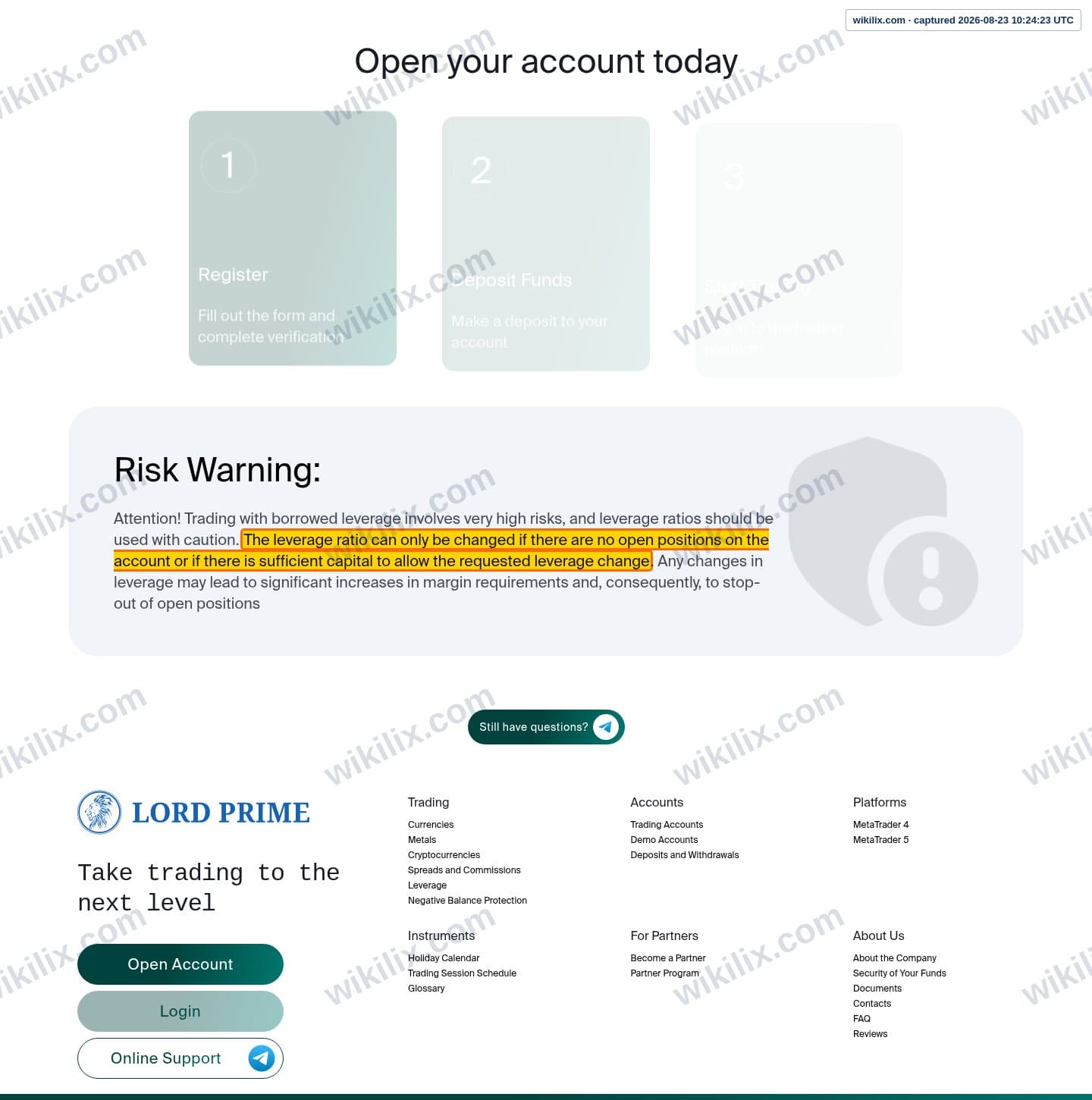 Our full page screenshot of the page that makes this promise, on LORD PRIME's site lordprime.io, taken on Aug 23, 2026. The quoted words are marked in the image.