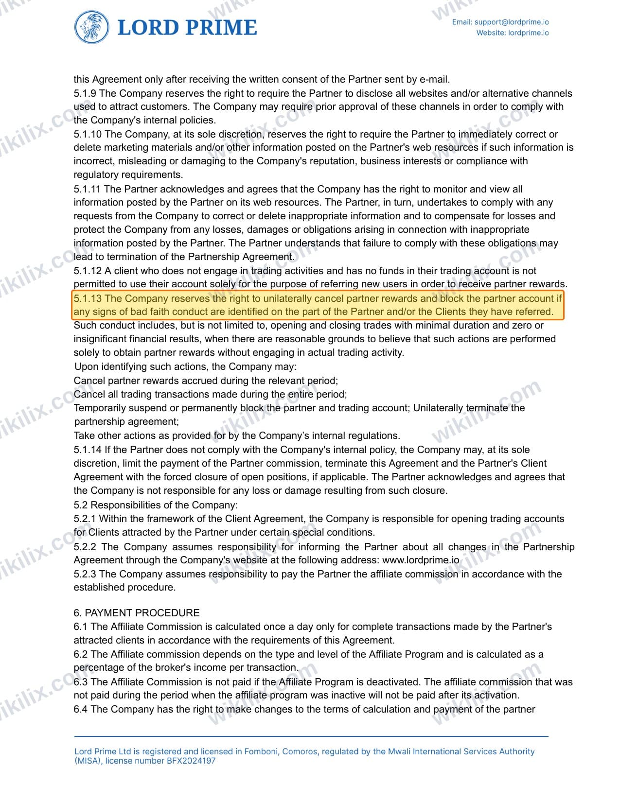 Our full page screenshot of the page this clause sits on, on LORD PRIME's site lordprime.net, taken on Aug 23, 2026. The quoted words are marked in the image.