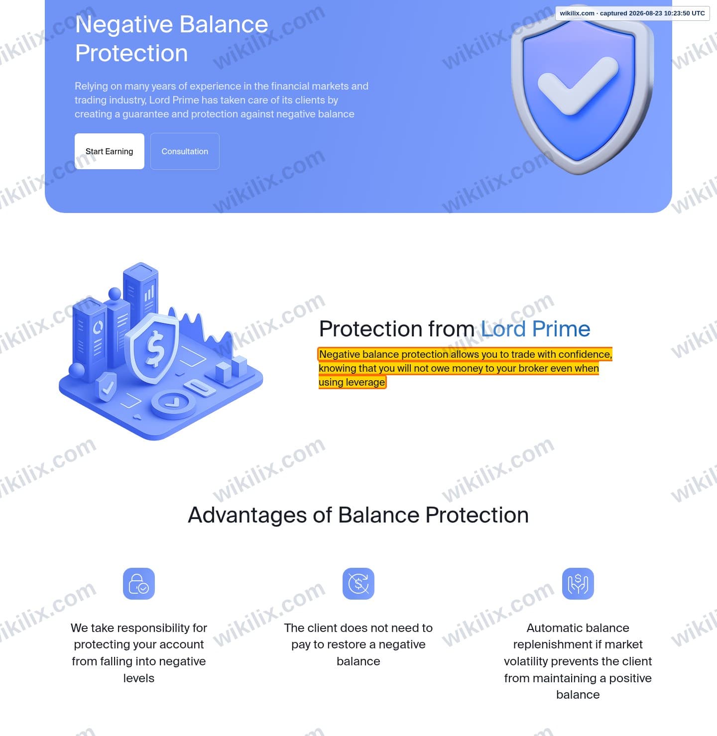 Our full page screenshot of the page that makes this promise, on LORD PRIME's site lordprime.io, taken on Aug 23, 2026. The quoted words are marked in the image.