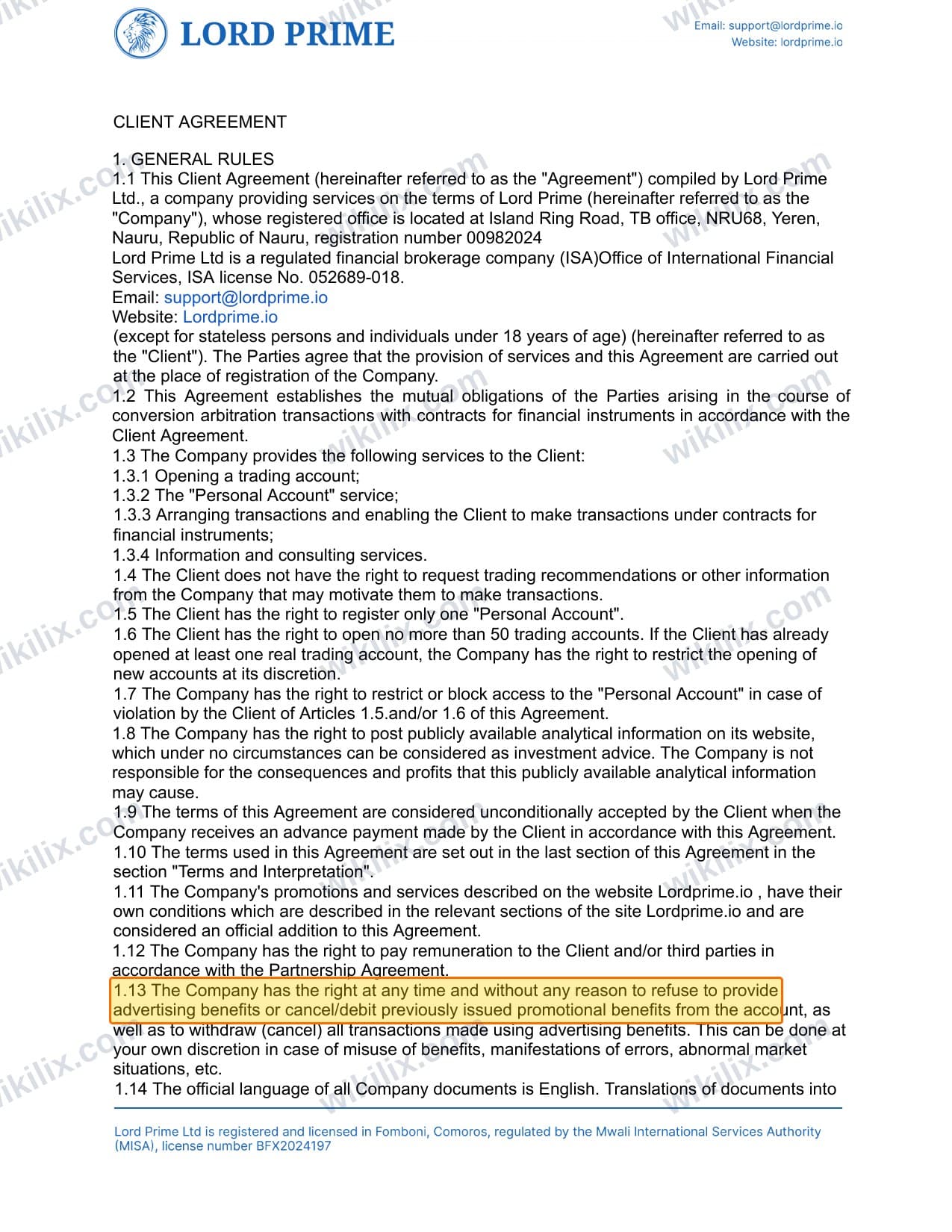 Our full page screenshot of the page this clause sits on, on LORD PRIME's site lordprime.net, taken on Aug 23, 2026. The quoted words are marked in the image.