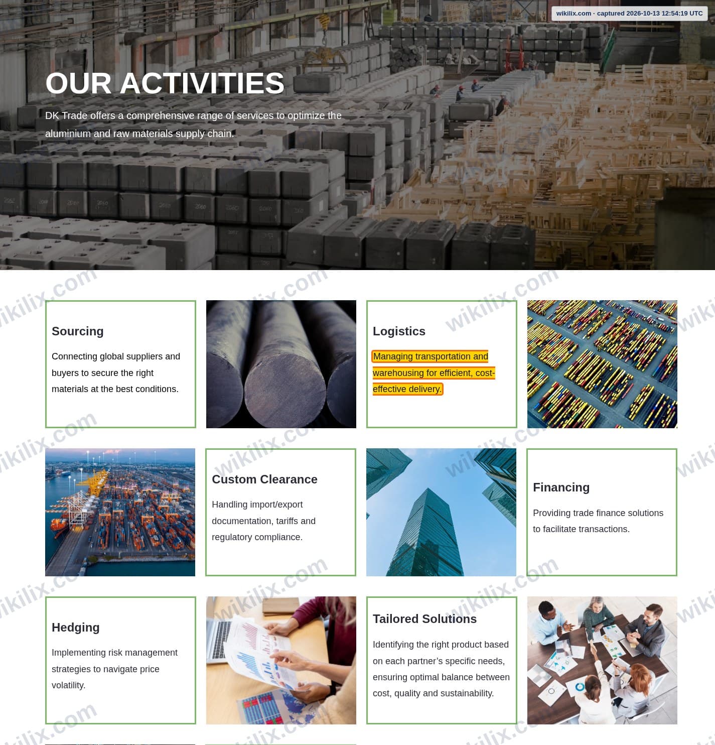 Our full page screenshot of the page that makes this promise, on DK Trade's site dktrade.ch, taken on Oct 13, 2026. The quoted words are marked in the image.