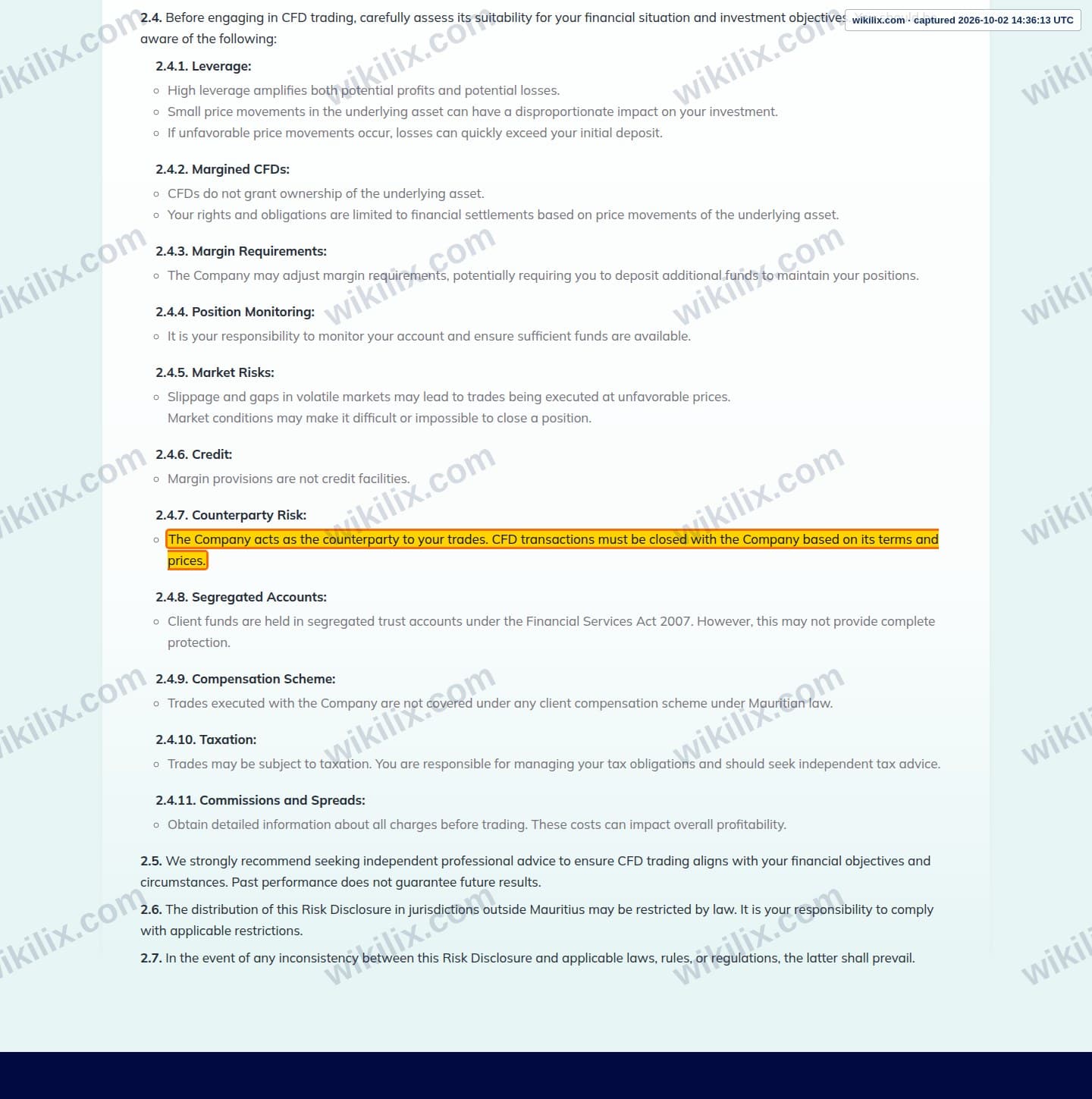Our full page screenshot of the page this clause sits on, on Prime OTP's site primeotp.com, taken on Oct 2, 2026. The quoted words are marked in the image.