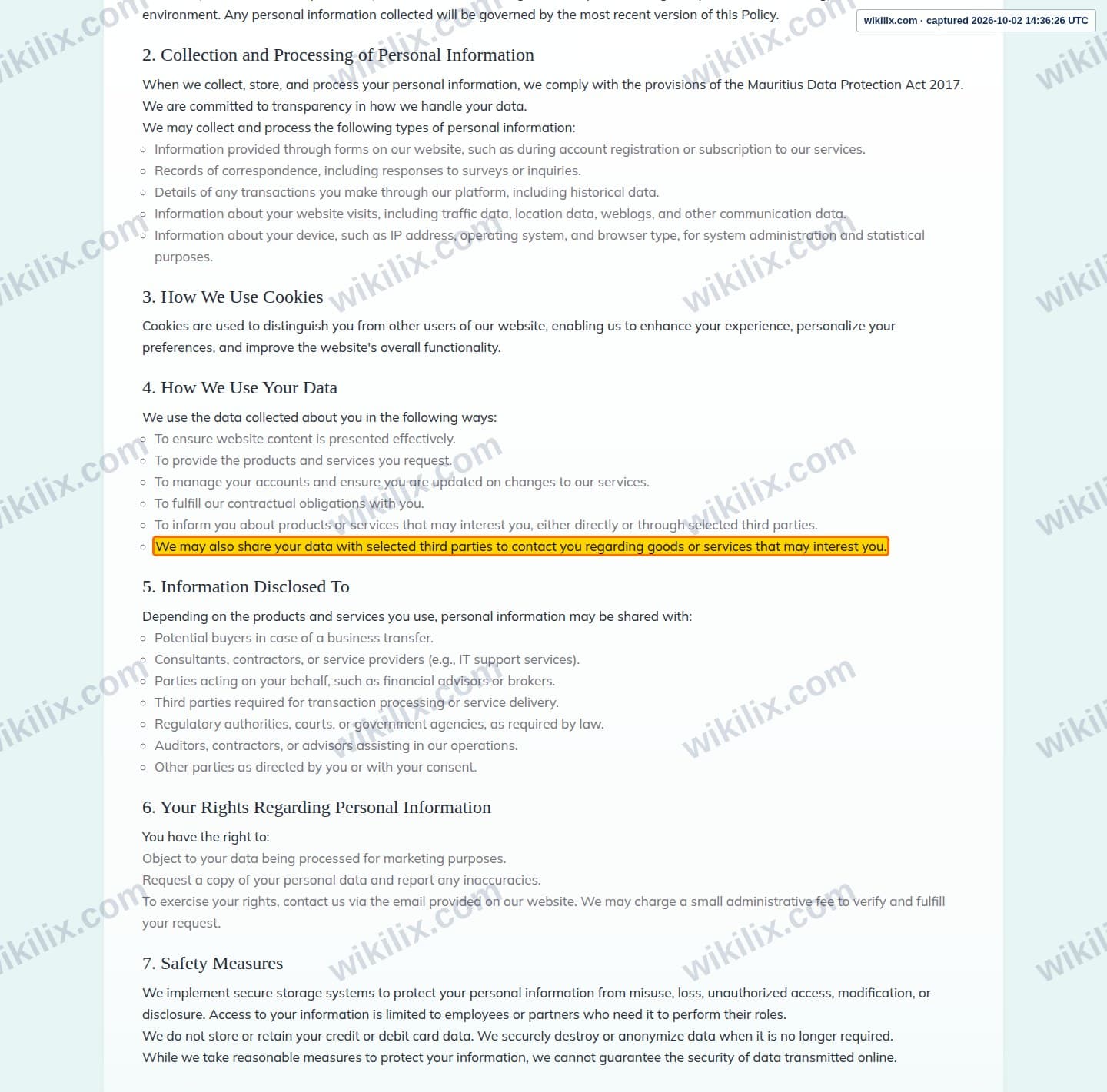 Our full page screenshot of the page this clause sits on, on Prime OTP's site primeotp.com, taken on Oct 2, 2026. The quoted words are marked in the image.