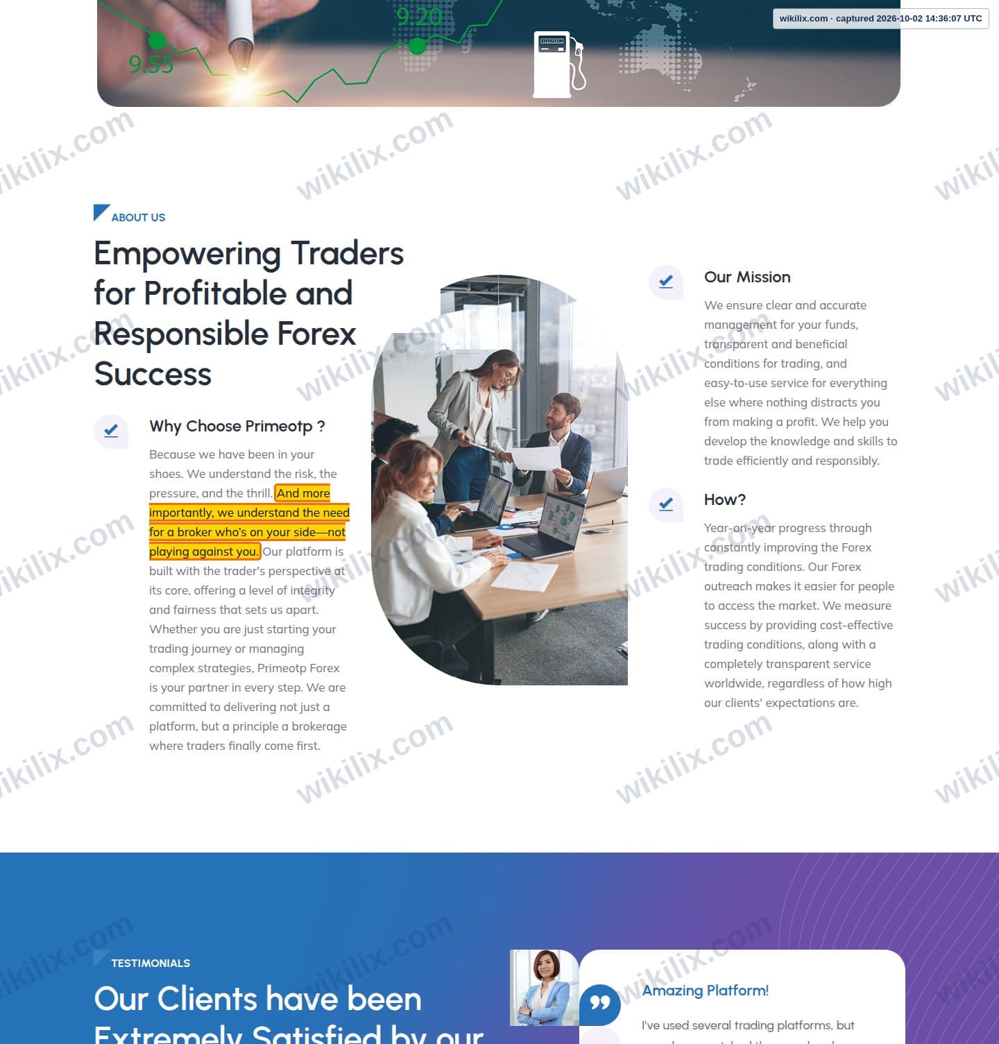 Our full page screenshot of the page that makes this promise, on Prime OTP's site primeotp.com, taken on Oct 2, 2026. The quoted words are marked in the image.
