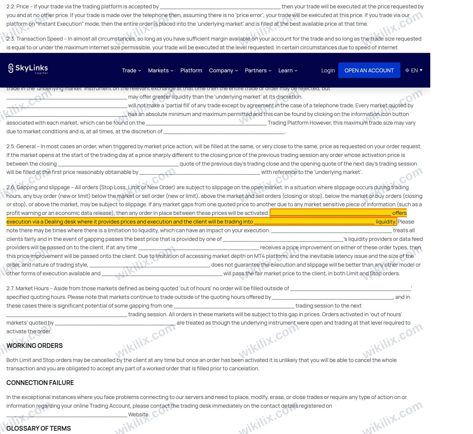 Our full page screenshot of the page this clause sits on, on Sky Links Capital's site skylinkscapital.com, taken on Oct 11, 2026. The quoted words are marked in the image.