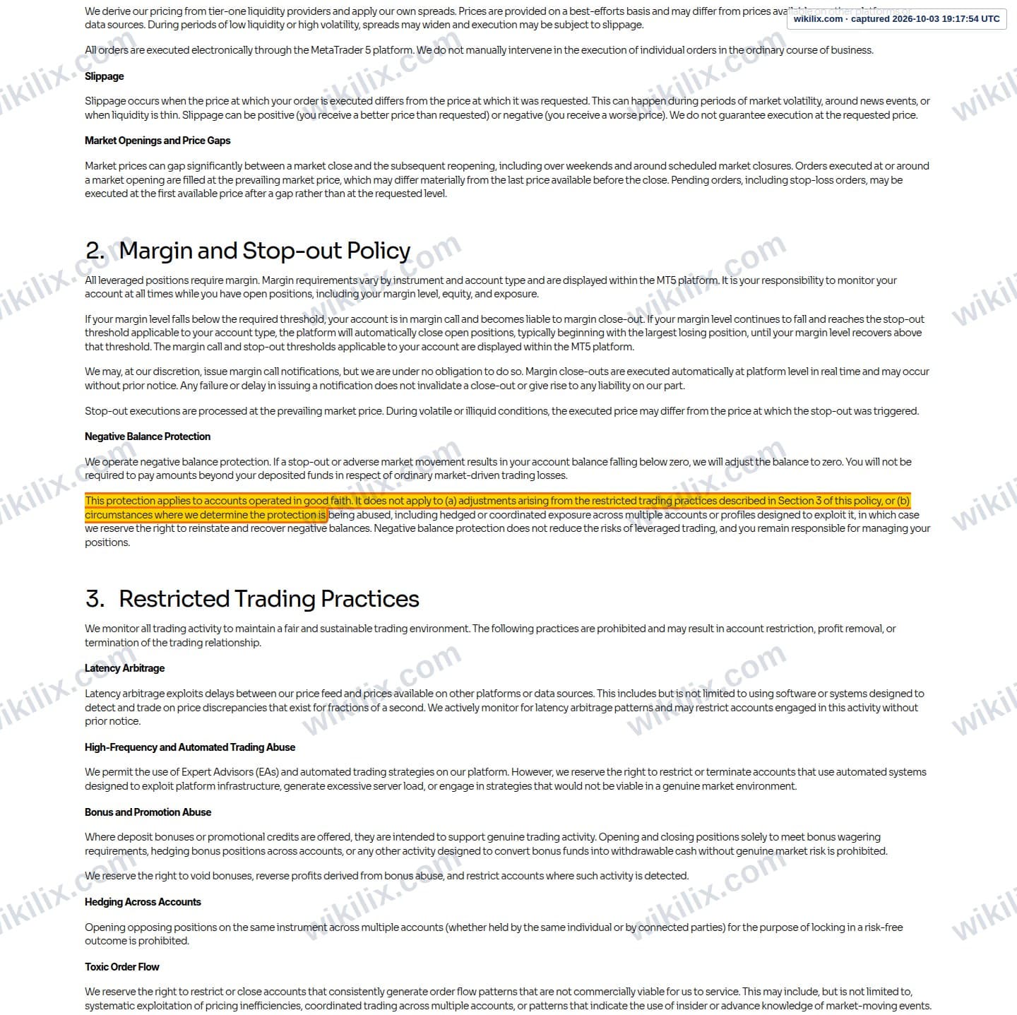 Our full page screenshot of the page this clause sits on, on LQH MARKETS's site lqhmarkets.com, taken on Oct 3, 2026. The quoted words are marked in the image.