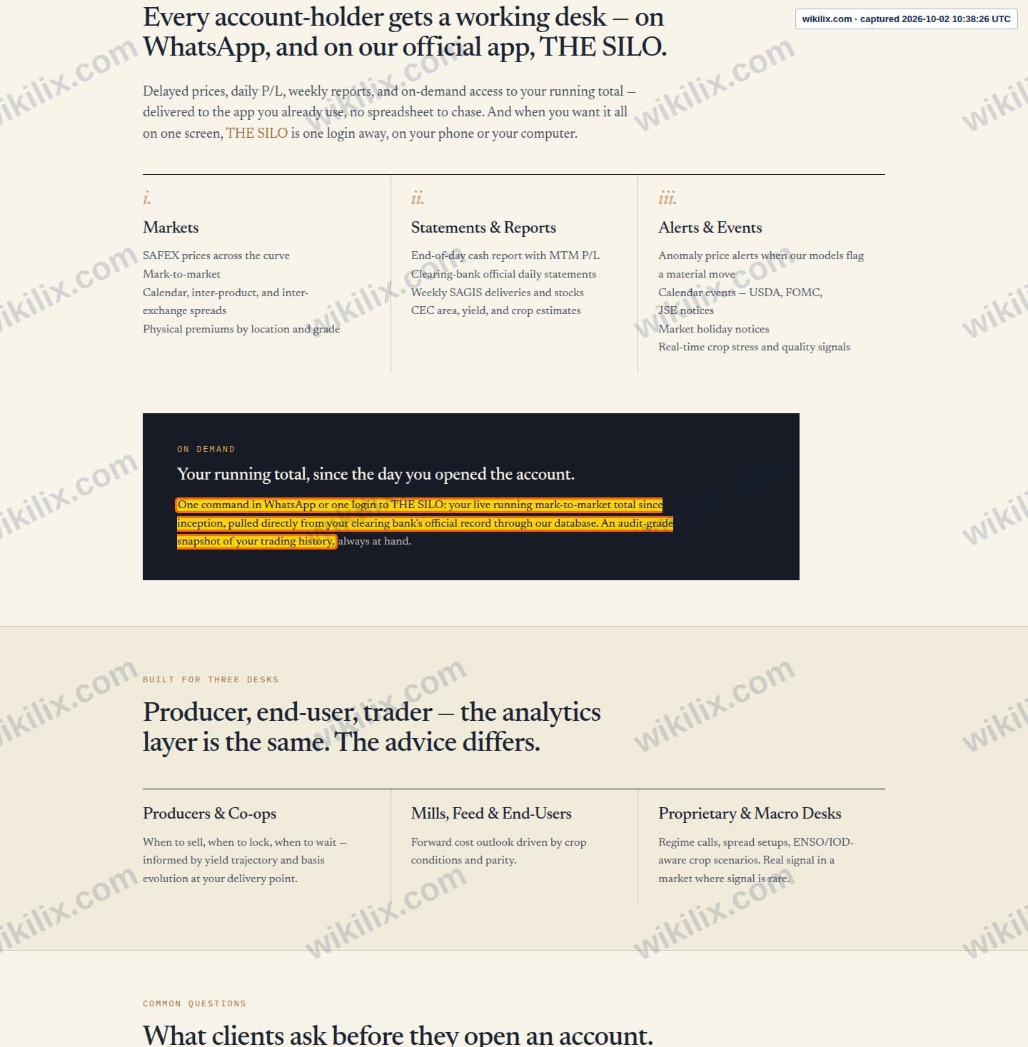 Our full page screenshot of the page that makes this promise, on Applied Derivatives's site derivative.co.za, taken on Oct 2, 2026. The quoted words are marked in the image.