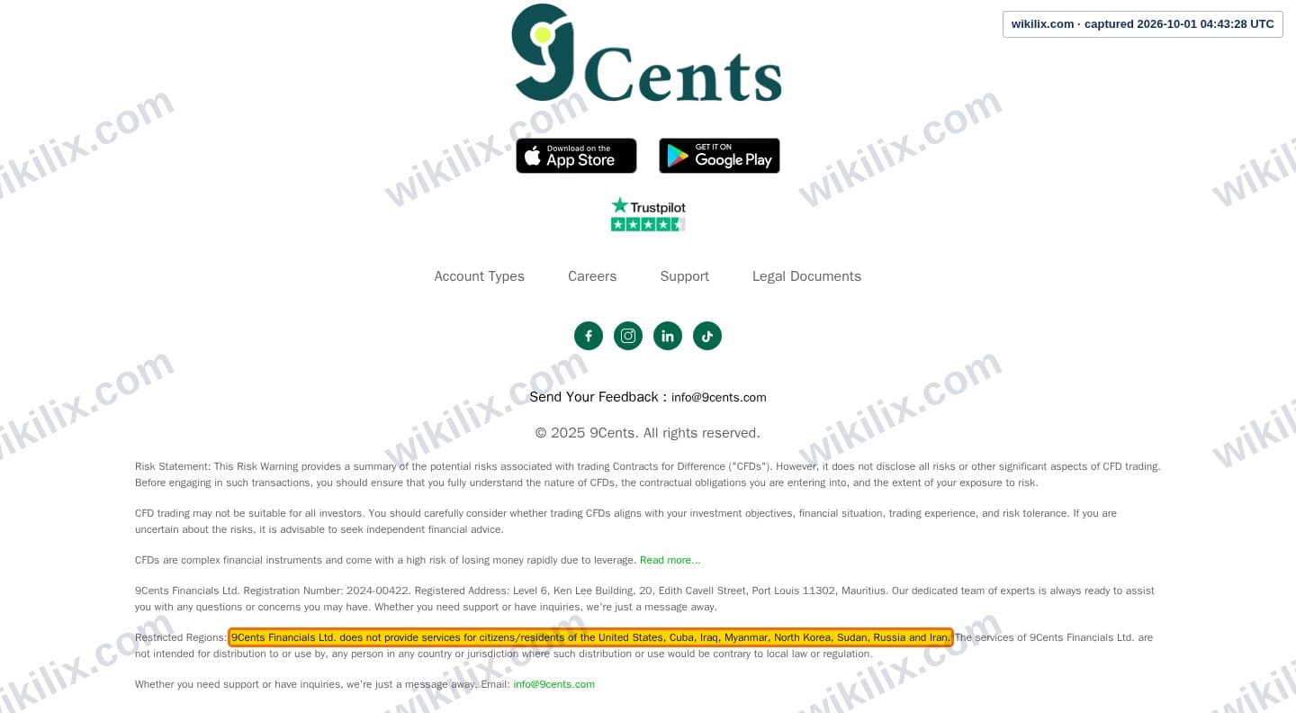 Our full page screenshot of the page this clause sits on, on 9Cents's site 9cents.com, taken on Oct 1, 2026. The quoted words are marked in the image.