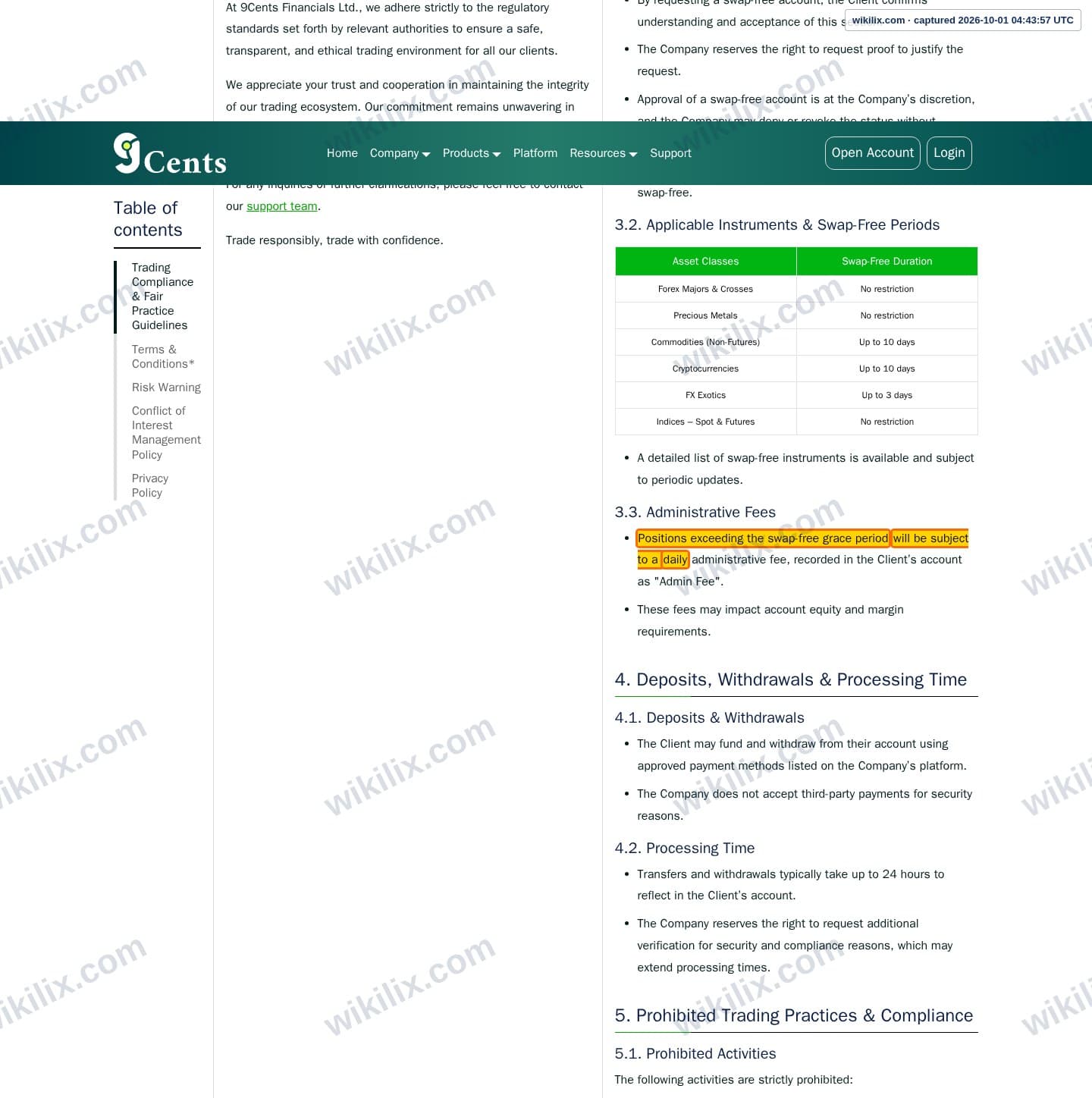 Our full page screenshot of the page this clause sits on, on 9Cents's site 9cents.com, taken on Oct 1, 2026. The quoted words are marked in the image.