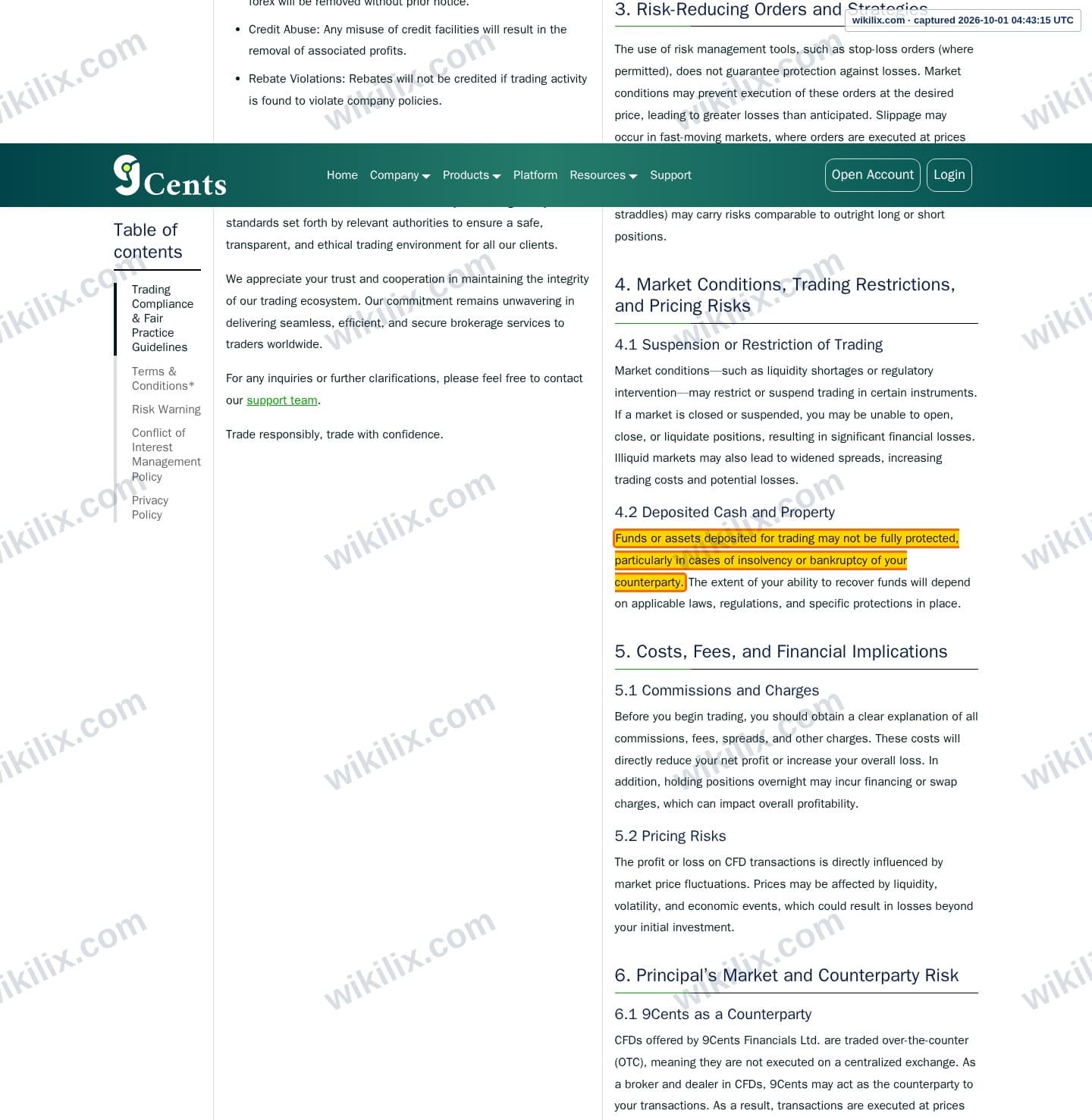 Our full page screenshot of the page this clause sits on, on 9Cents's site 9cents.com, taken on Oct 1, 2026. The quoted words are marked in the image.