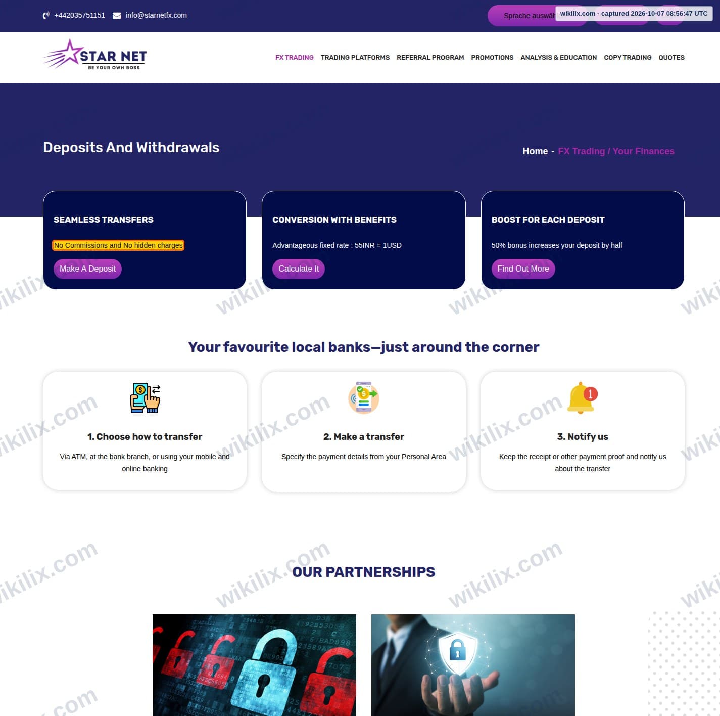 Our full page screenshot of the page that makes this promise, on STAR NET's site starnetfx.com, taken on Oct 7, 2026. The quoted words are marked in the image.
