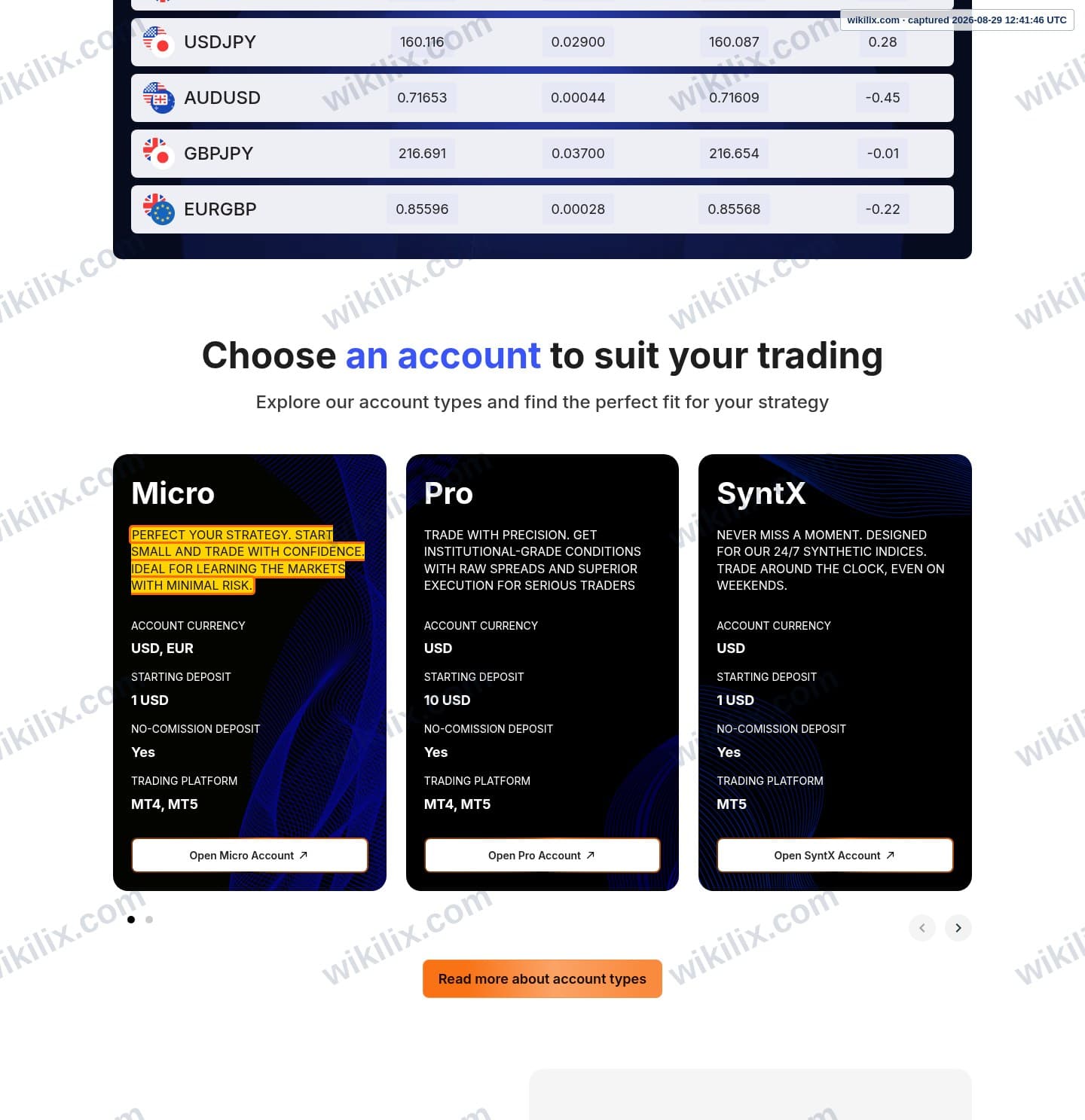 Our full page screenshot of the page that makes this promise, on WELTRADE's site weltrade.com, taken on Aug 29, 2026. The quoted words are marked in the image.