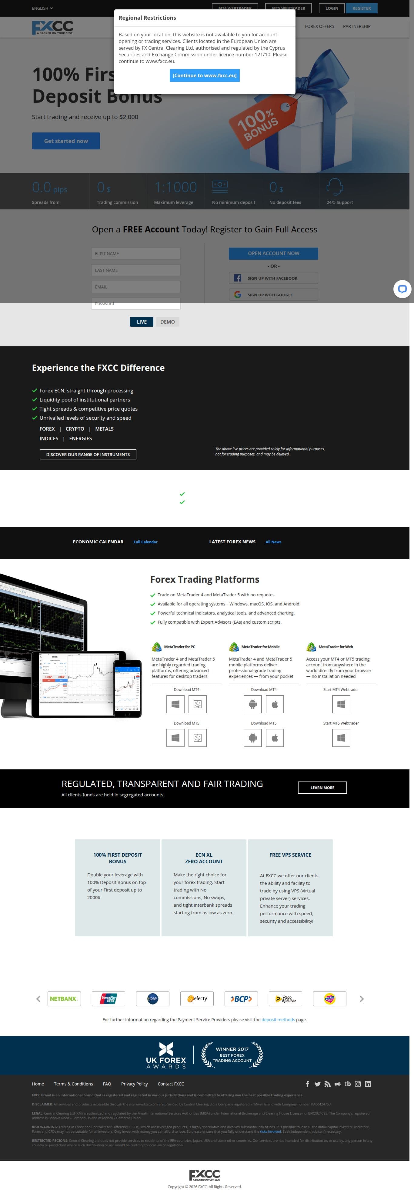 Homepage of fxcc.eu as we captured it