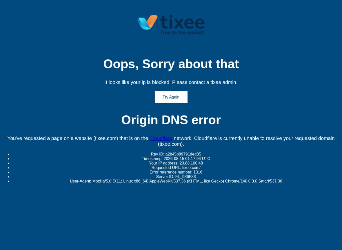 Homepage of tixee.com as we captured it