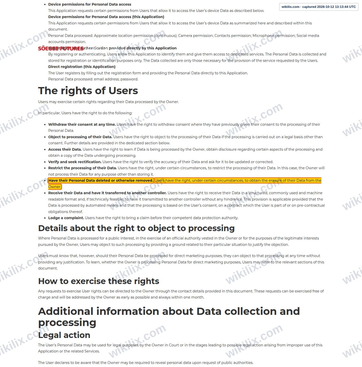Our full page screenshot of the page that makes this promise, on SÔEGEE FUTURES's site soegeefutures.com, taken on Oct 12, 2026. The quoted words are marked in the image.