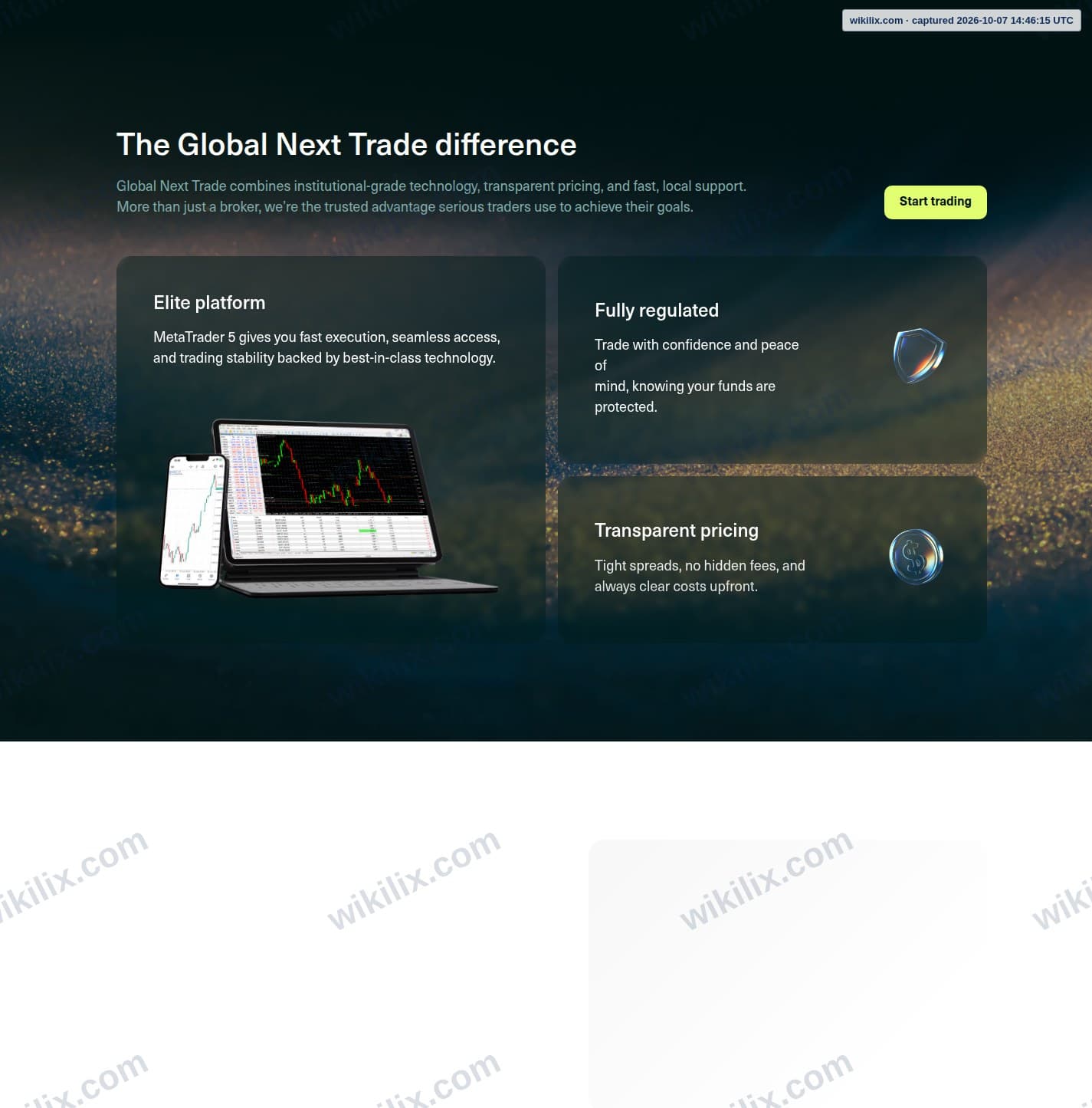 Our full page screenshot of the page this quotation was taken from, on Global Next Trade's site gntcapital.com, taken on Oct 7, 2026. The quoted words are not marked in the image.