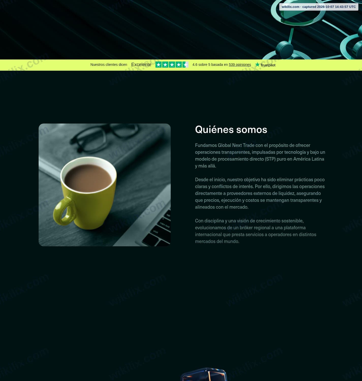 Our full page screenshot of the page this quotation was taken from, on Global Next Trade's site gntcapital.com, taken on Oct 7, 2026. The quoted words are not marked in the image.