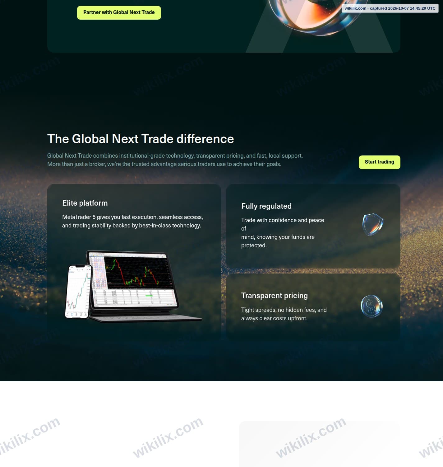 Our full page screenshot of the page this quotation was taken from, on Global Next Trade's site gntcapital.com, taken on Oct 7, 2026. The quoted words are not marked in the image.