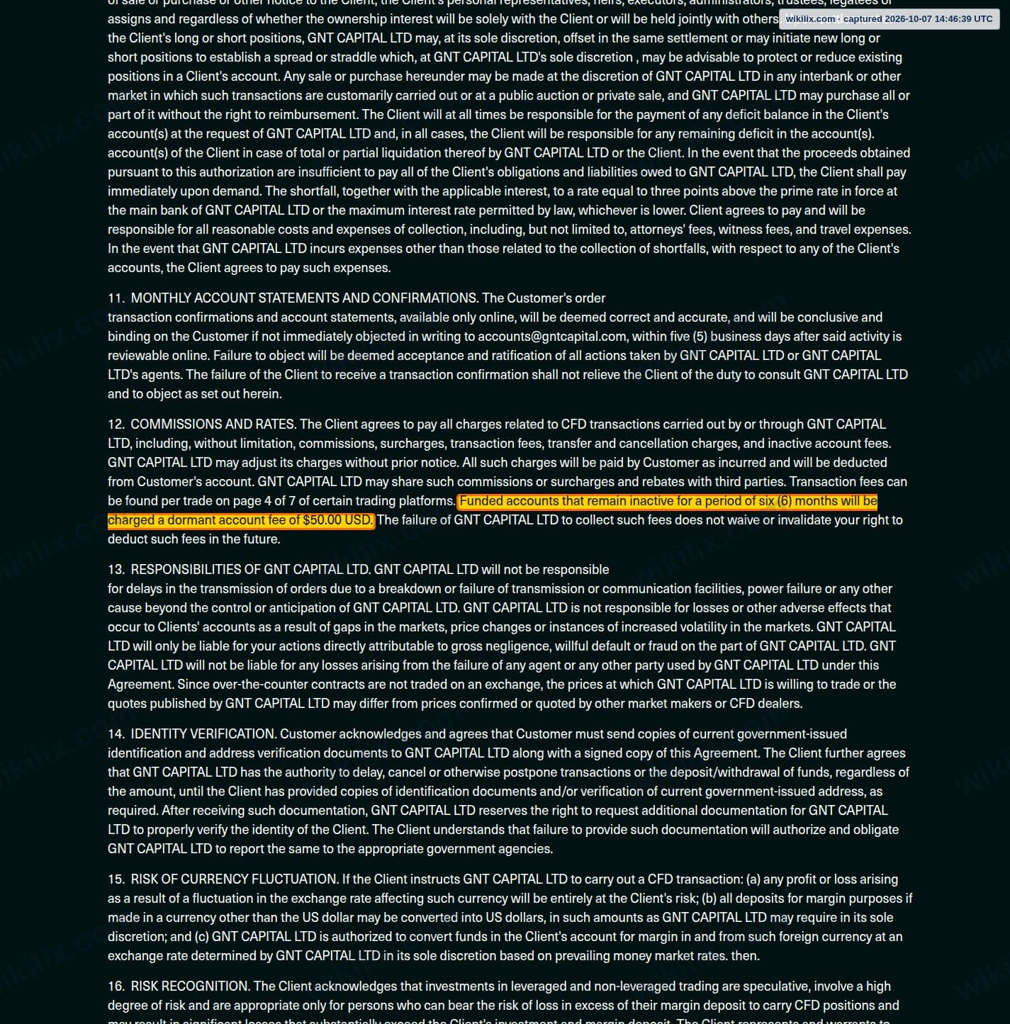 Our full page screenshot of the page this clause sits on, on Global Next Trade's site globalnexttrade.com, taken on Oct 7, 2026. The quoted words are marked in the image.