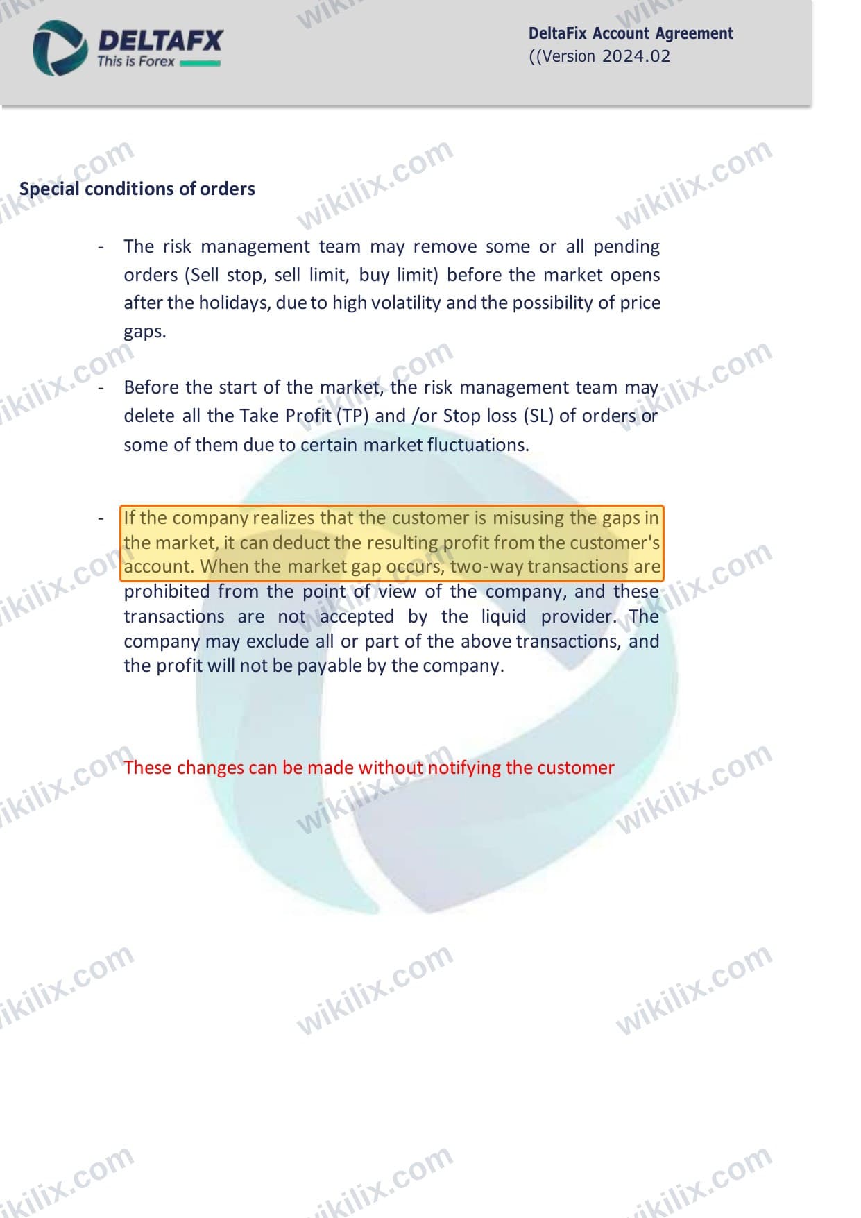 Our full page screenshot of the page this clause sits on, on DeltaFX's site deltafx.com, taken on Sep 10, 2026. The quoted words are marked in the image.