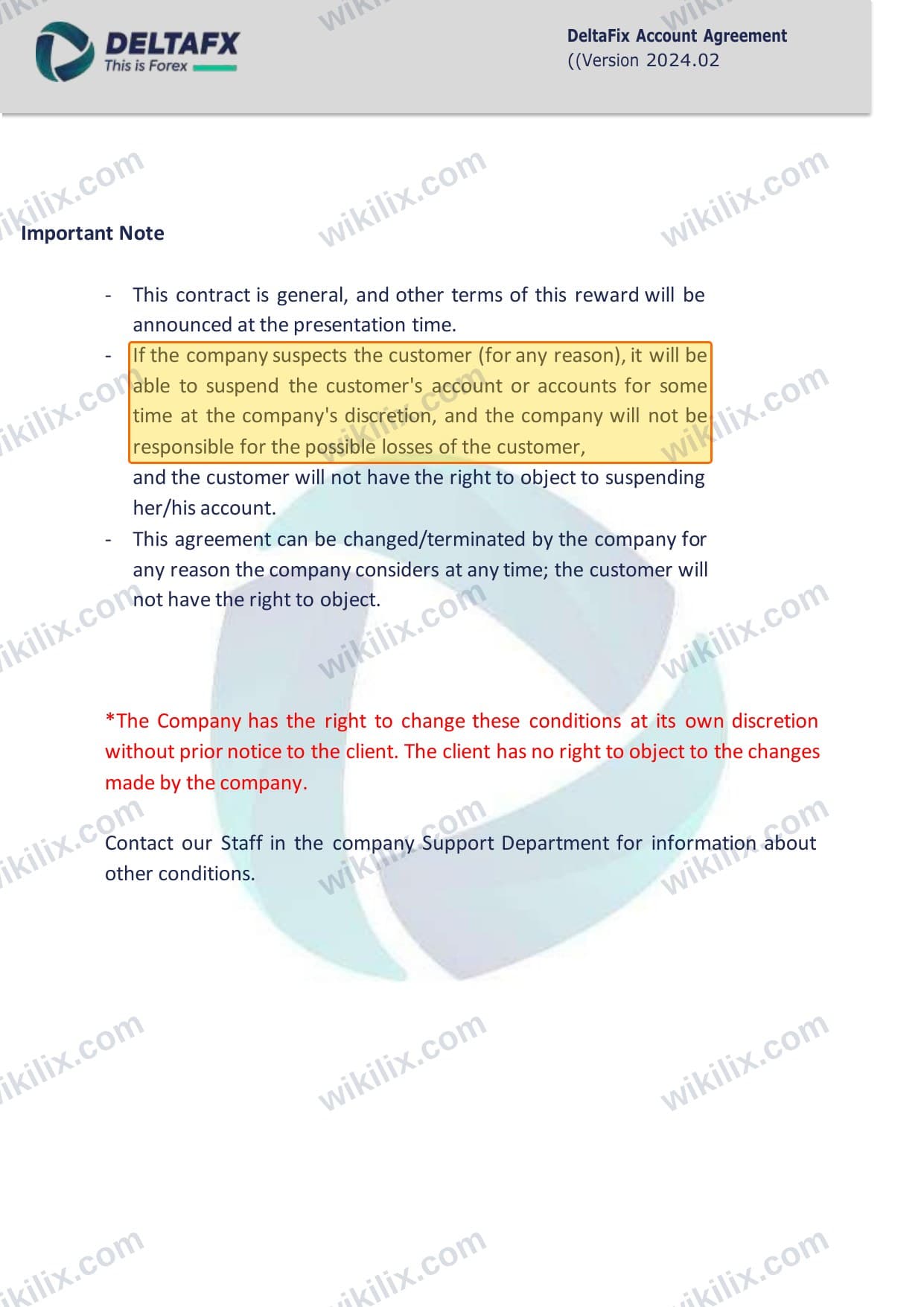 Our full page screenshot of the page this clause sits on, on DeltaFX's site deltafx.com, taken on Sep 10, 2026. The quoted words are marked in the image.