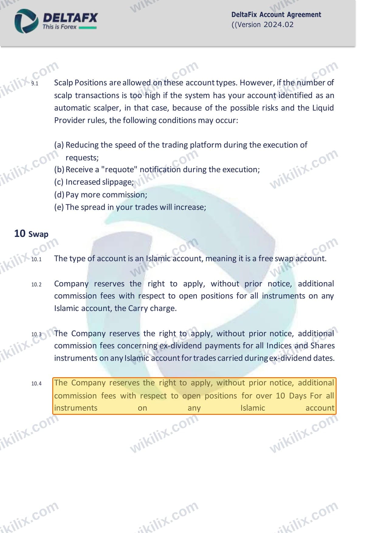 Our full page screenshot of the page this clause sits on, on DeltaFX's site deltafx.com, taken on Sep 10, 2026. The quoted words are marked in the image.