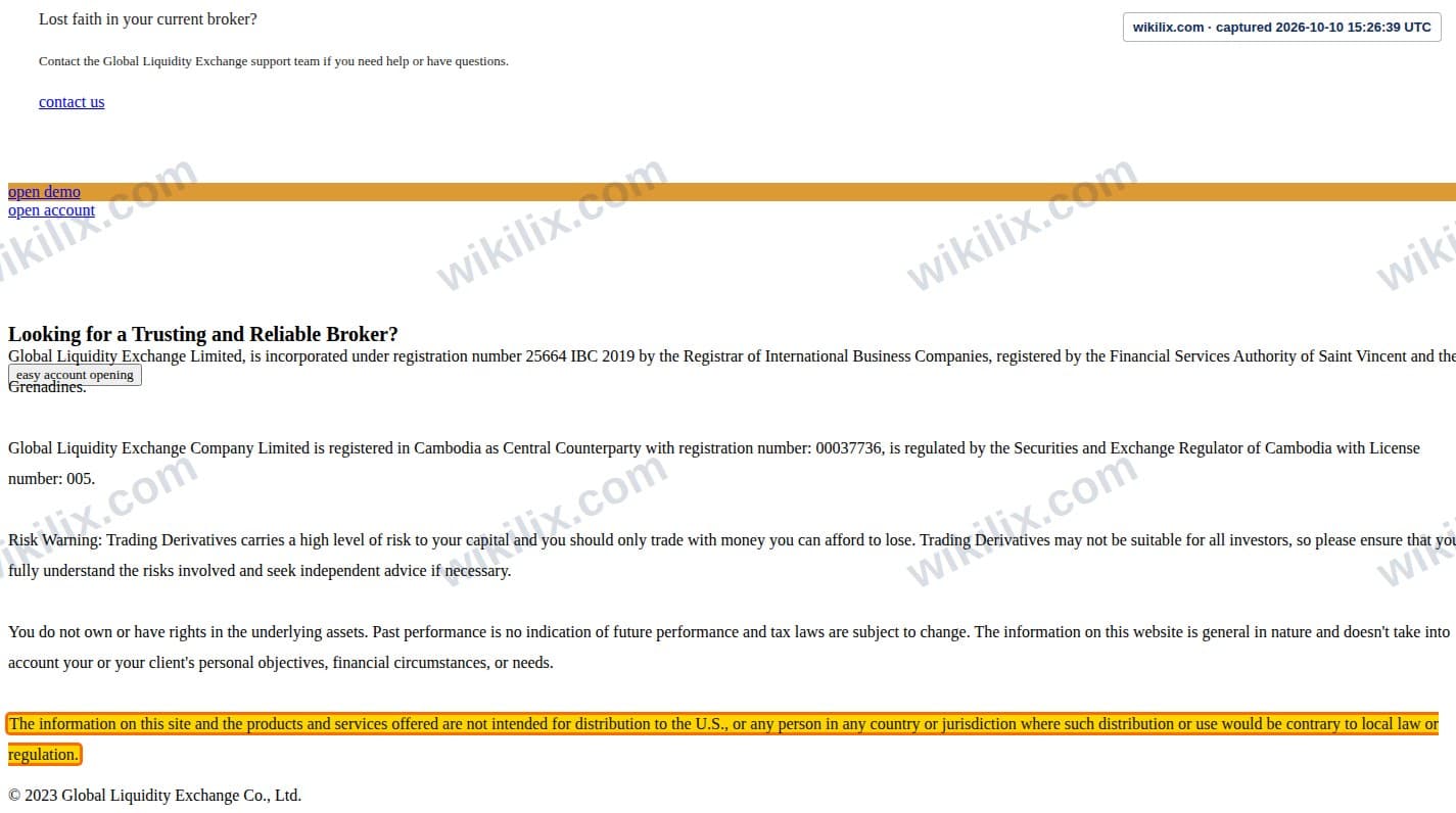 Our full page screenshot of the page this clause sits on, on GLX's site web.archive.org, taken on Oct 10, 2026. The quoted words are marked in the image.