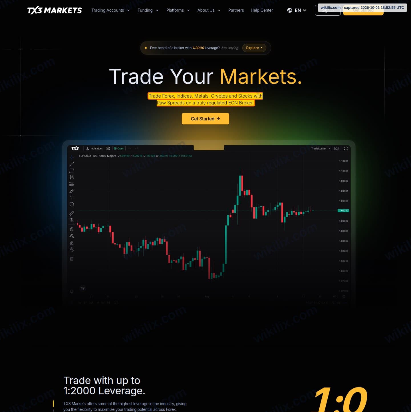 Our full page screenshot of the page that makes this promise, on EPFX's site tx3markets.com, taken on Oct 2, 2026. The quoted words are marked in the image.