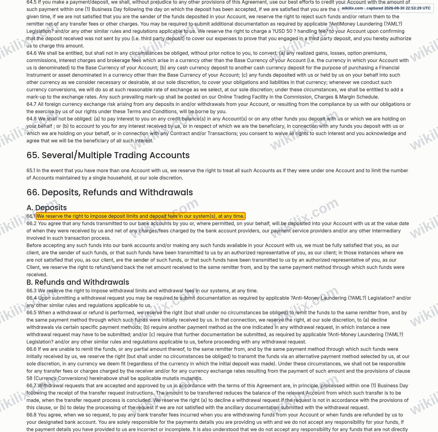 Our full page screenshot of the page this clause sits on, on eonefx's site eonefx.com, taken on Sep 30, 2026. The quoted words are marked in the image.