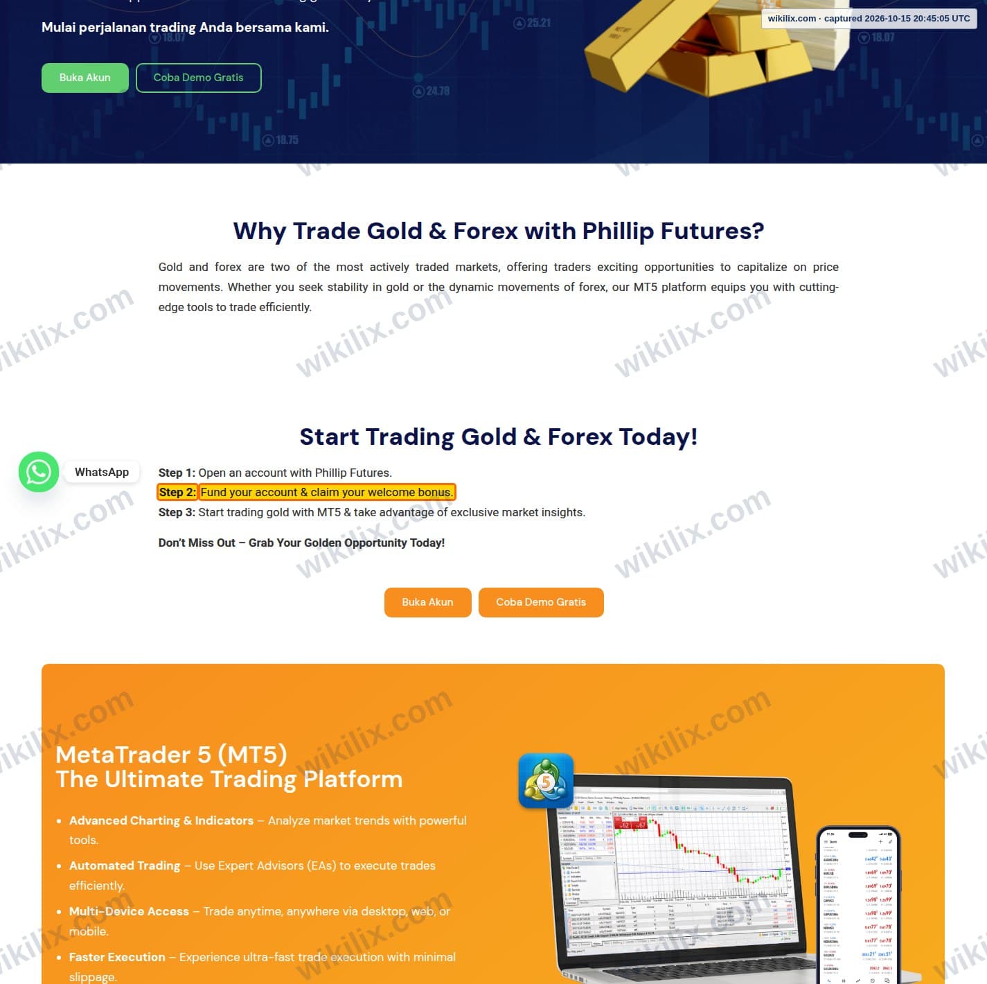 Our full page screenshot of the page that makes this promise, on Phillip Futures's site phillipfutures.co.id, taken on Oct 15, 2026. The quoted words are marked in the image.