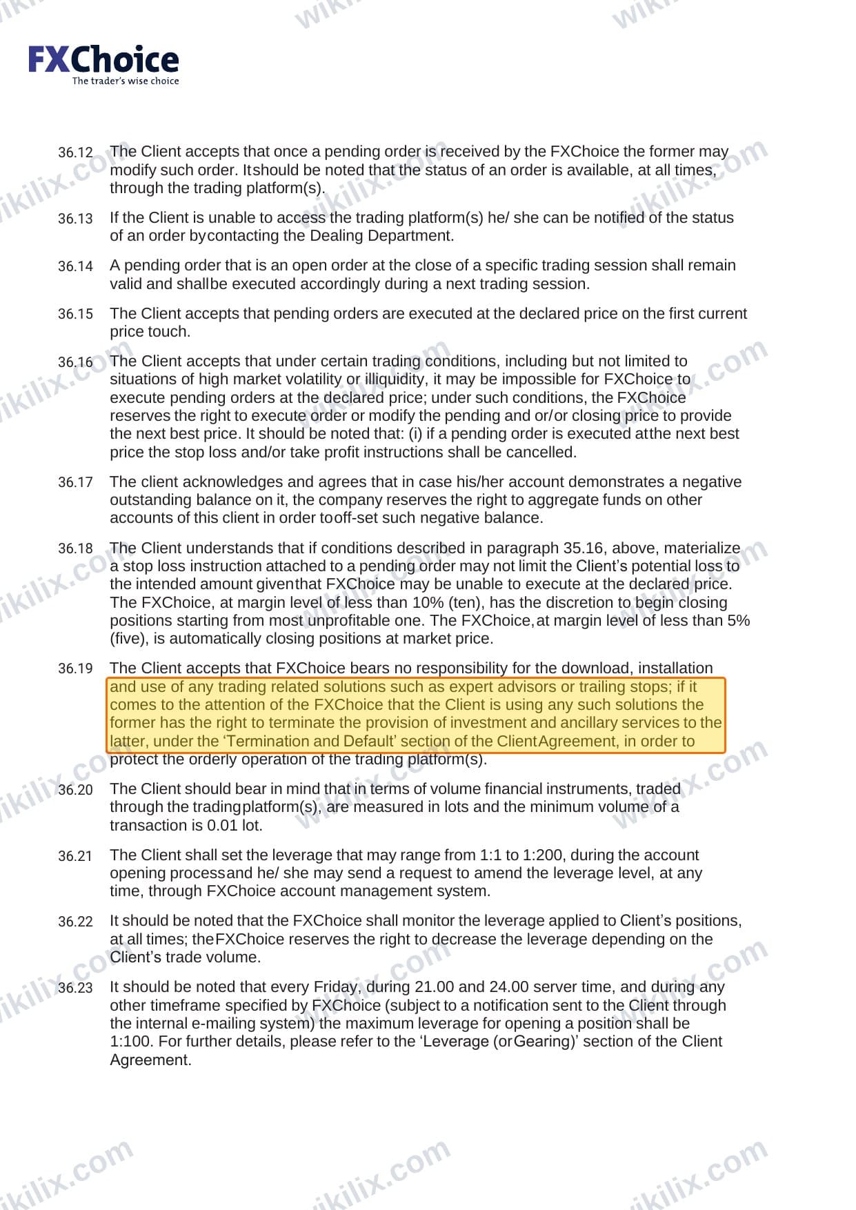 Our full page screenshot of the page this clause sits on, on FX Choice's site myfxchoice.com, taken on Sep 22, 2026. The quoted words are marked in the image.