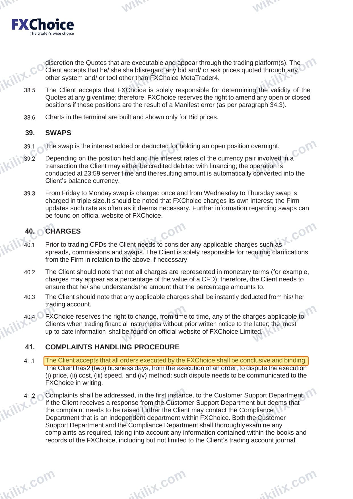 Our full page screenshot of the page this clause sits on, on FX Choice's site myfxchoice.com, taken on Sep 22, 2026. The quoted words are marked in the image.