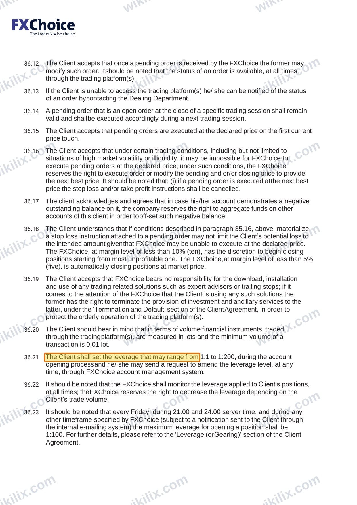 Our full page screenshot of the page this clause sits on, on FX Choice's site myfxchoice.com, taken on Sep 22, 2026. The quoted words are marked in the image.