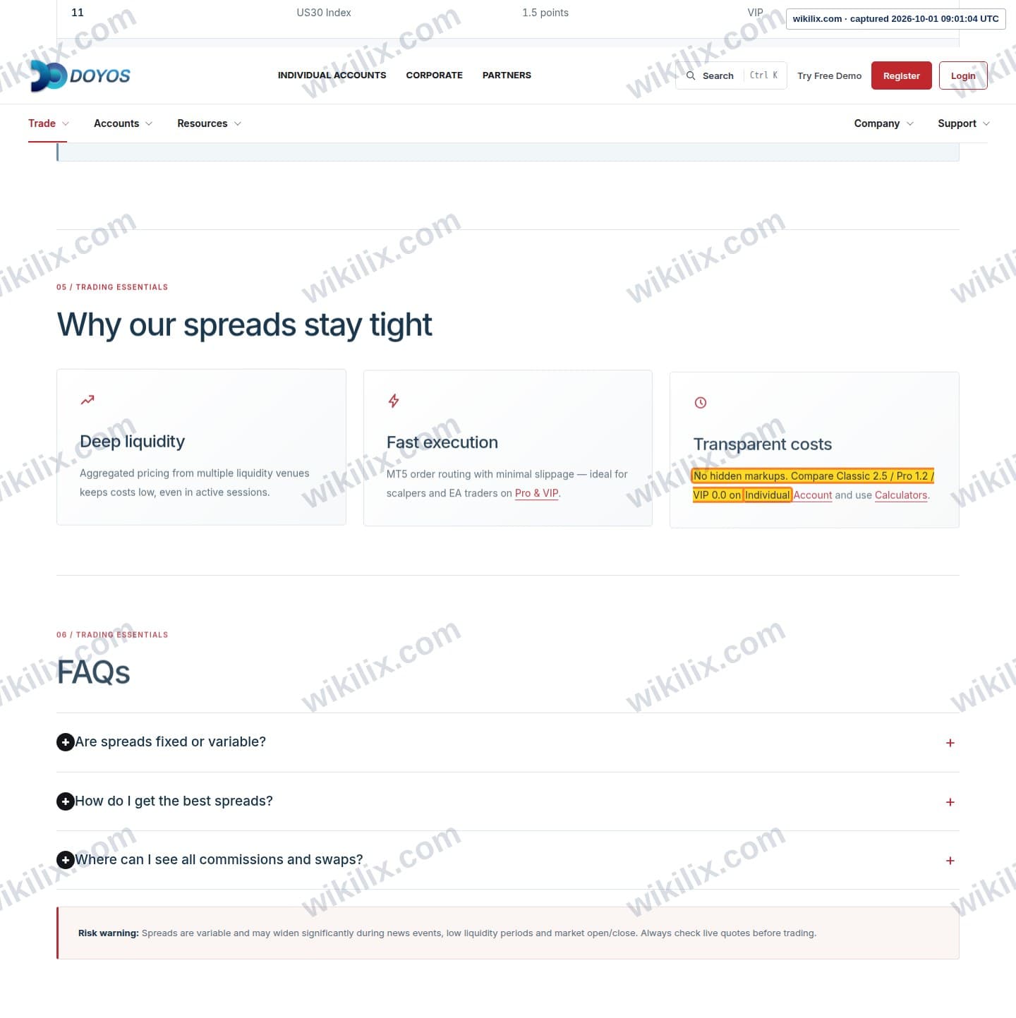 Our full page screenshot of the page that makes this promise, on DOYOS's site doyos.com, taken on Oct 1, 2026. The quoted words are marked in the image.