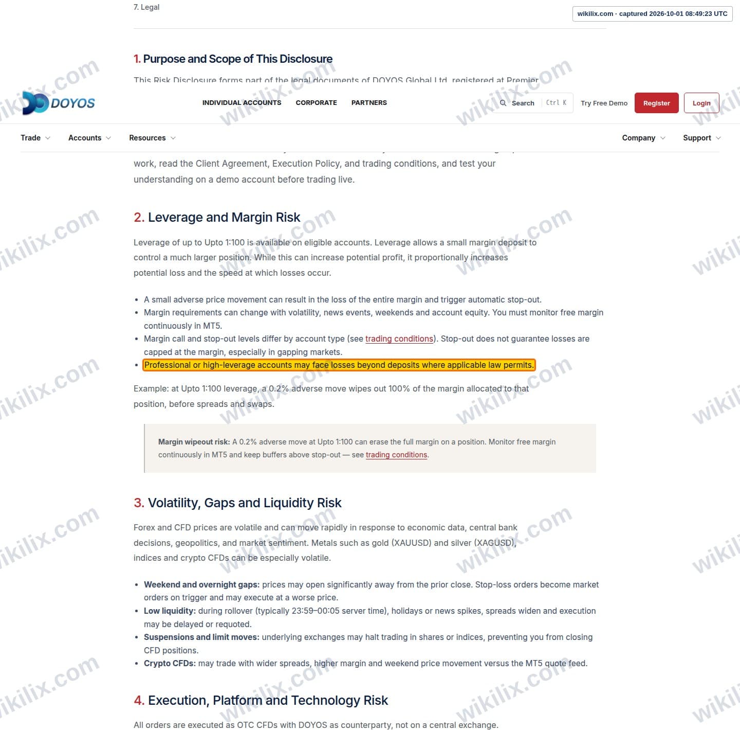 Our full page screenshot of the page this clause sits on, on DOYOS's site doyos.com, taken on Oct 1, 2026. The quoted words are marked in the image.