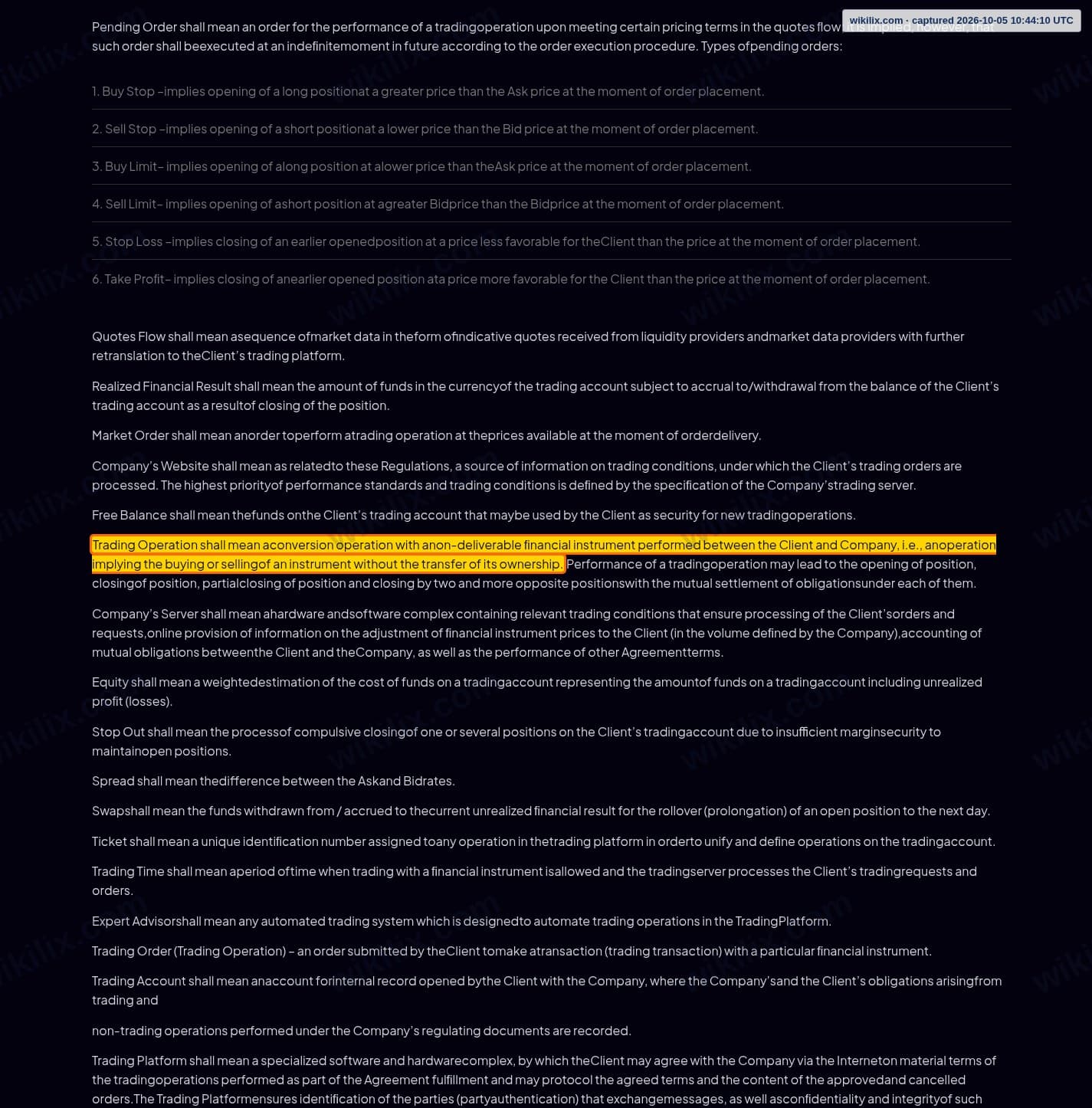Our full page screenshot of the page this clause sits on, on NTW MARKETS's site ntwmarkets.com, taken on Oct 5, 2026. The quoted words are marked in the image.
