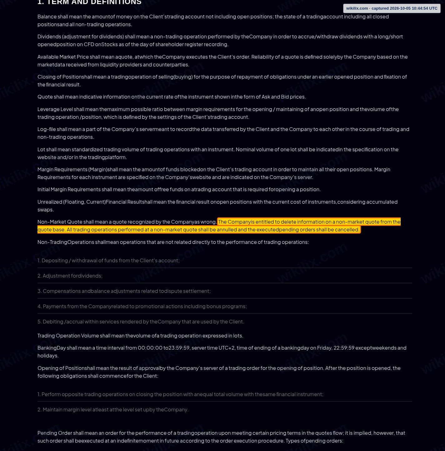 Our full page screenshot of the page this clause sits on, on NTW MARKETS's site ntwmarkets.com, taken on Oct 5, 2026. The quoted words are marked in the image.