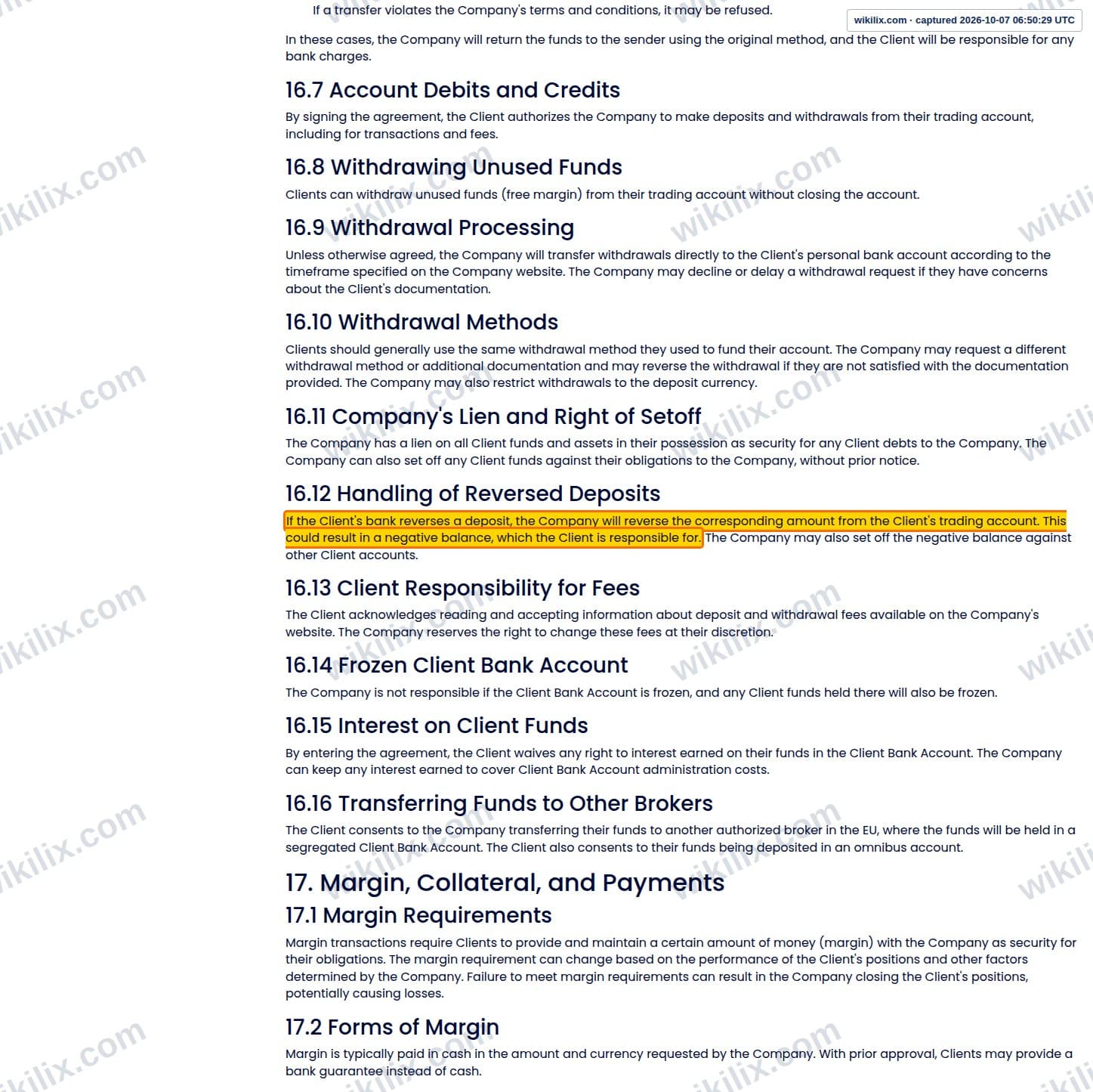 Our full page screenshot of the page this clause sits on, on score Capital Markets's site scorecm.com, taken on Oct 7, 2026. The quoted words are marked in the image.