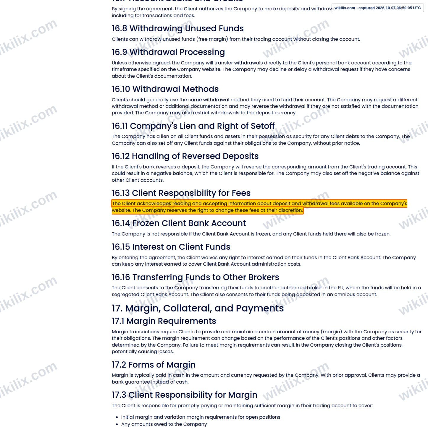 Our full page screenshot of the page this clause sits on, on score Capital Markets's site scorecm.com, taken on Oct 7, 2026. The quoted words are marked in the image.