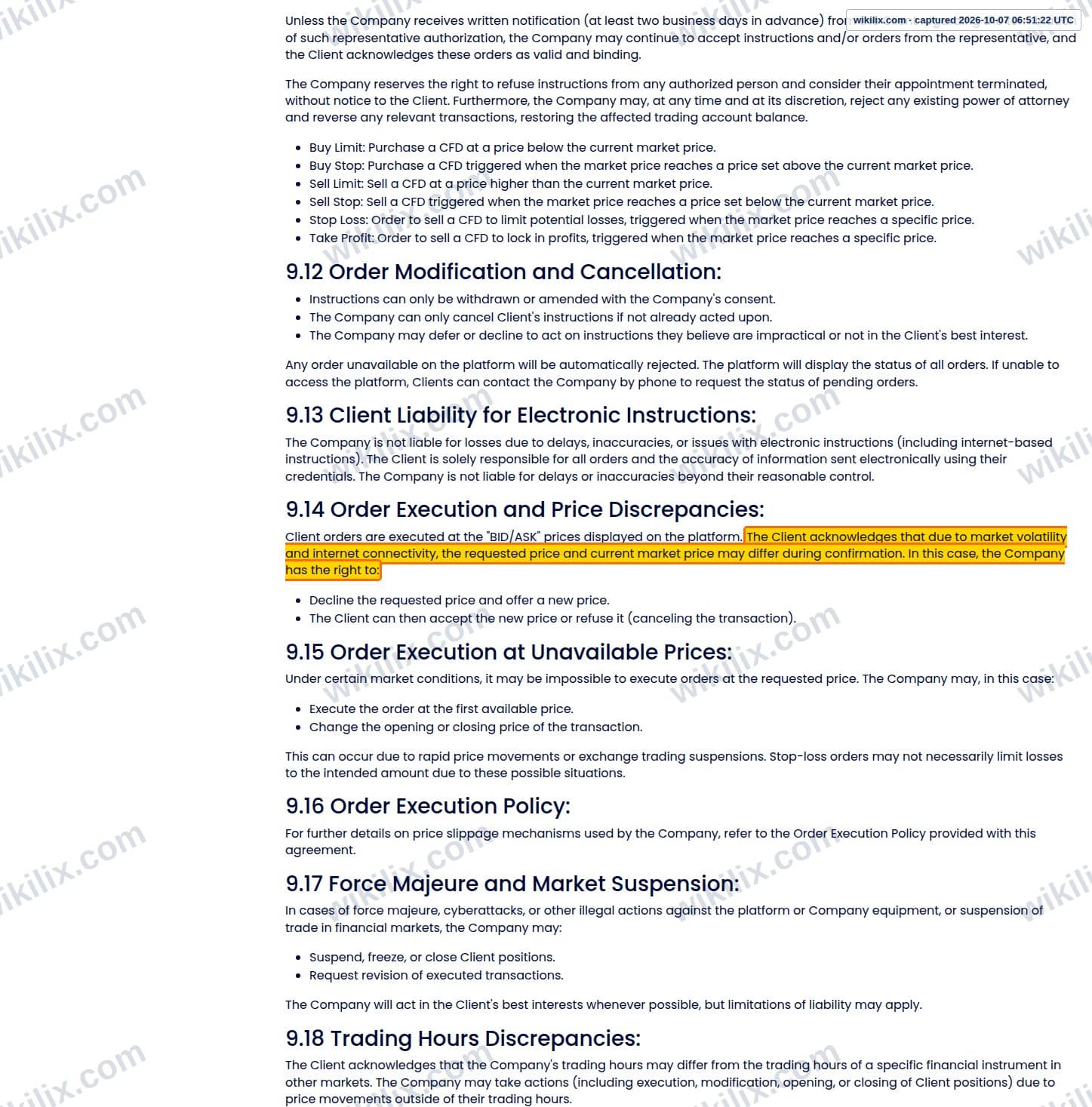 Our full page screenshot of the page this clause sits on, on score Capital Markets's site scorecm.com, taken on Oct 7, 2026. The quoted words are marked in the image.