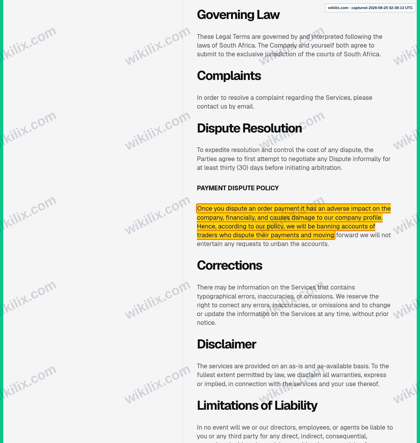 Our full page screenshot of the page this clause sits on, on QUANT TEKEL's site qtfunded.quanttekel.com, taken on Aug 25, 2026. The quoted words are marked in the image.